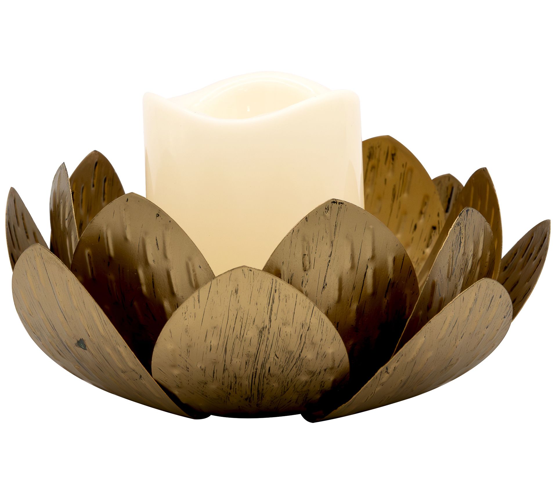 LumaBase Gold Leaf Candleholder w/ Battery-Operated Candle