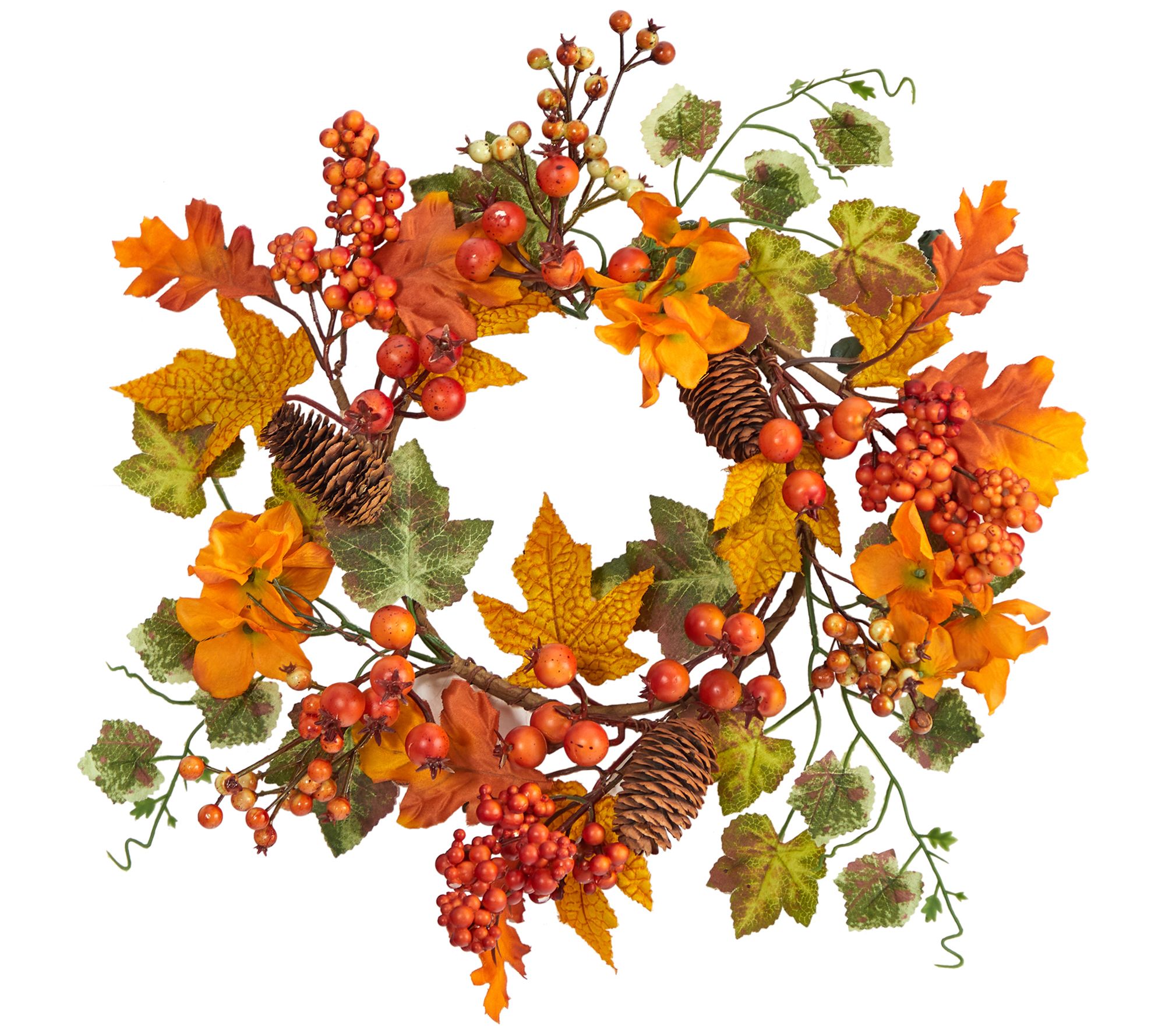 Nearly Natural 6.5" Hydrangea & Pinecones  Wreath - Set of 2