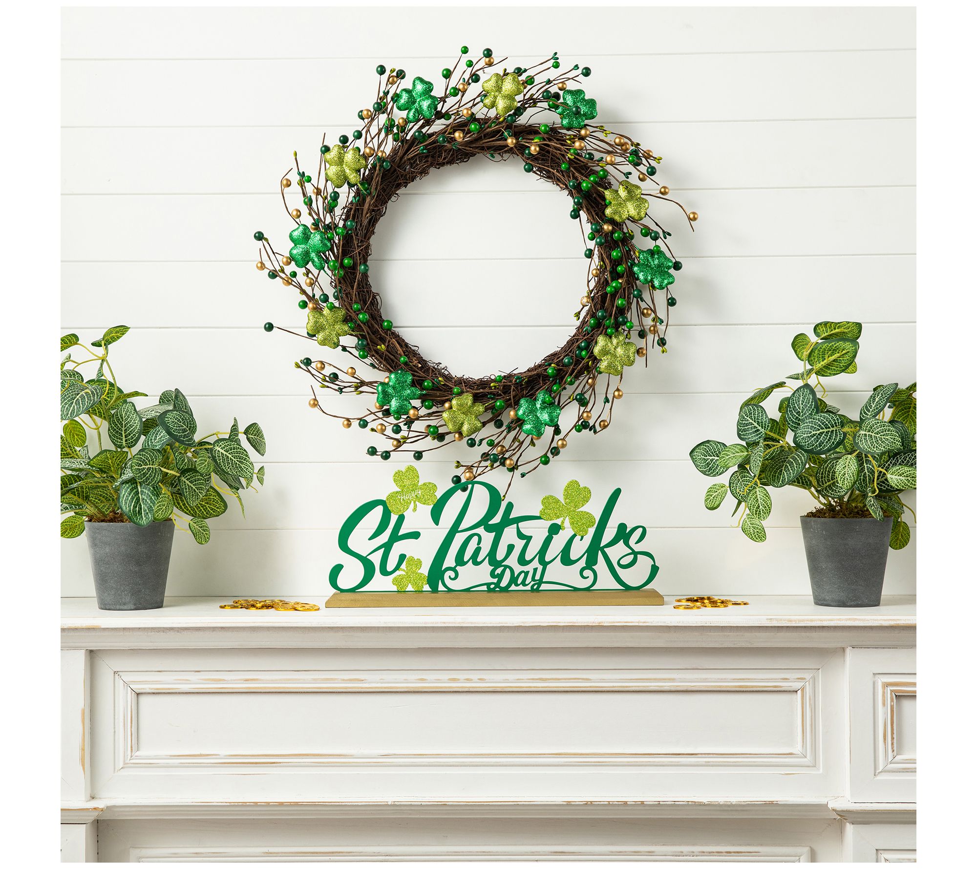 Glitzhome 20"D St.Patrick's Shamrock Berry Wreath