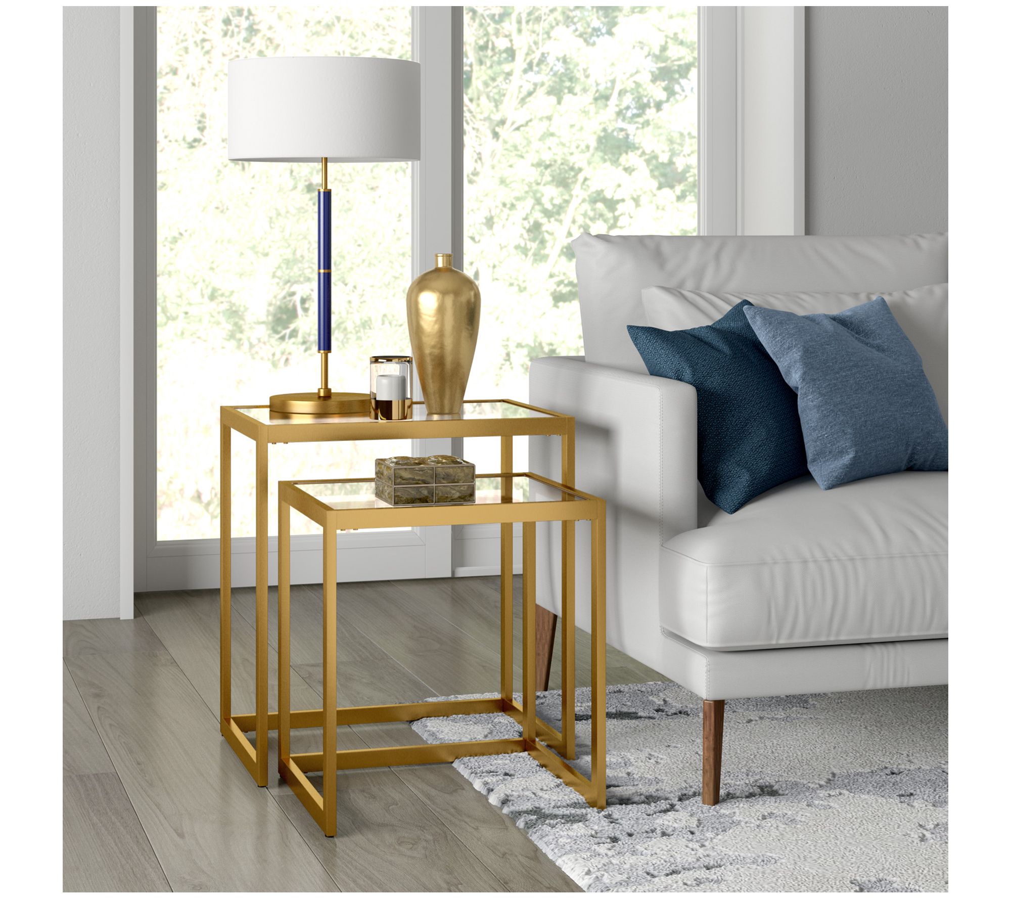 Hudson & Canal Rocco Nested Side Table-Nickel/Brass