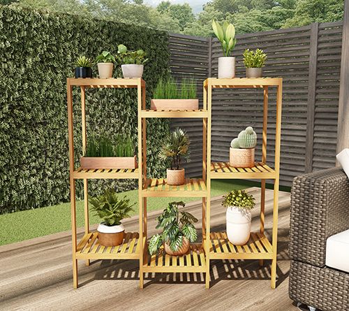 Pure Garden 50-lg5004 Multi-Level Plant stand-freestanding 9 Shelf Bamboo Storage Rack, Wooden