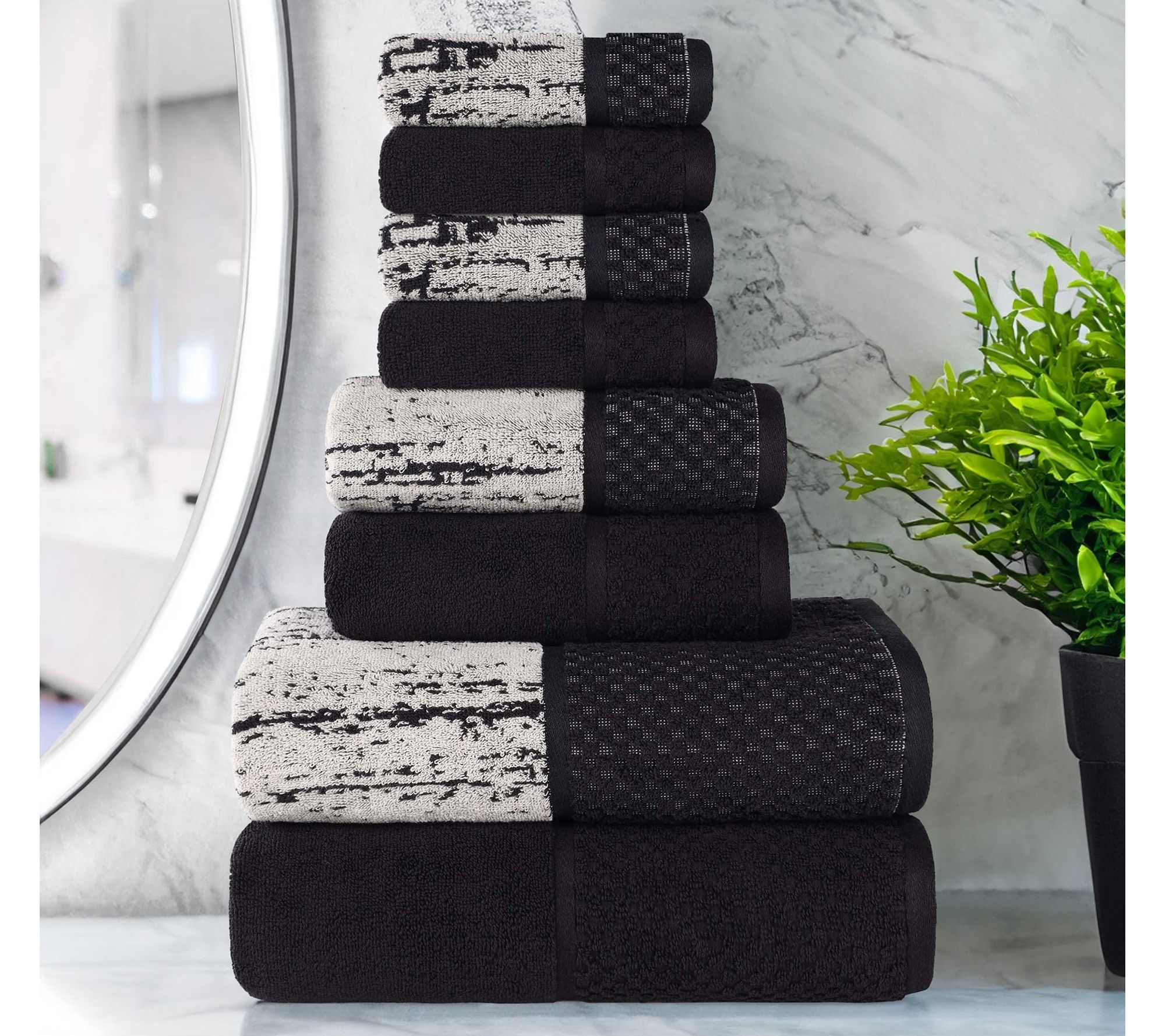 Superior Cotton Soft Absorbent Two Toned 8 Pi ece Towel Set