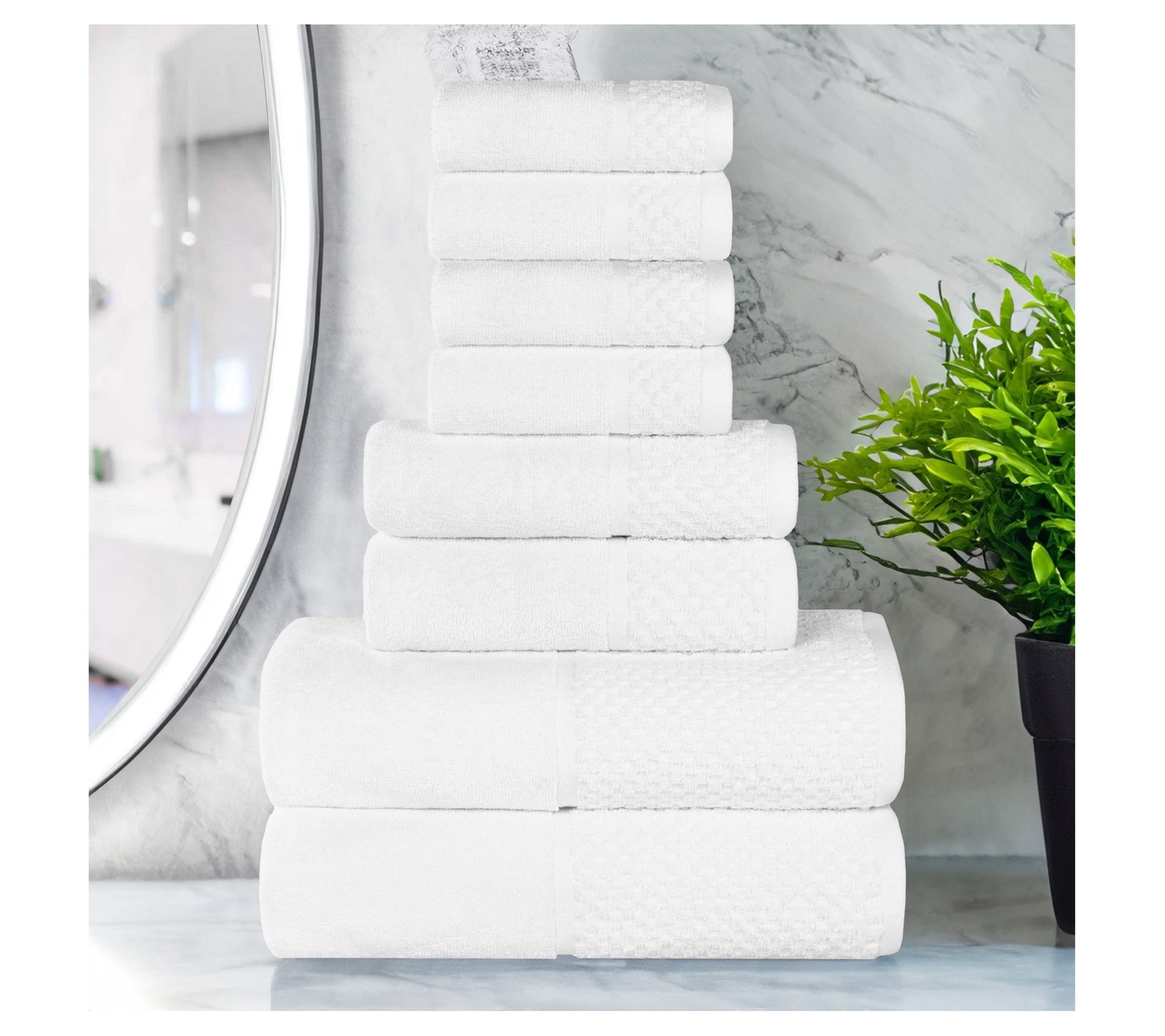 Superior Cotton Soft Absorbent Two Toned 8 Pi ece Towel Set