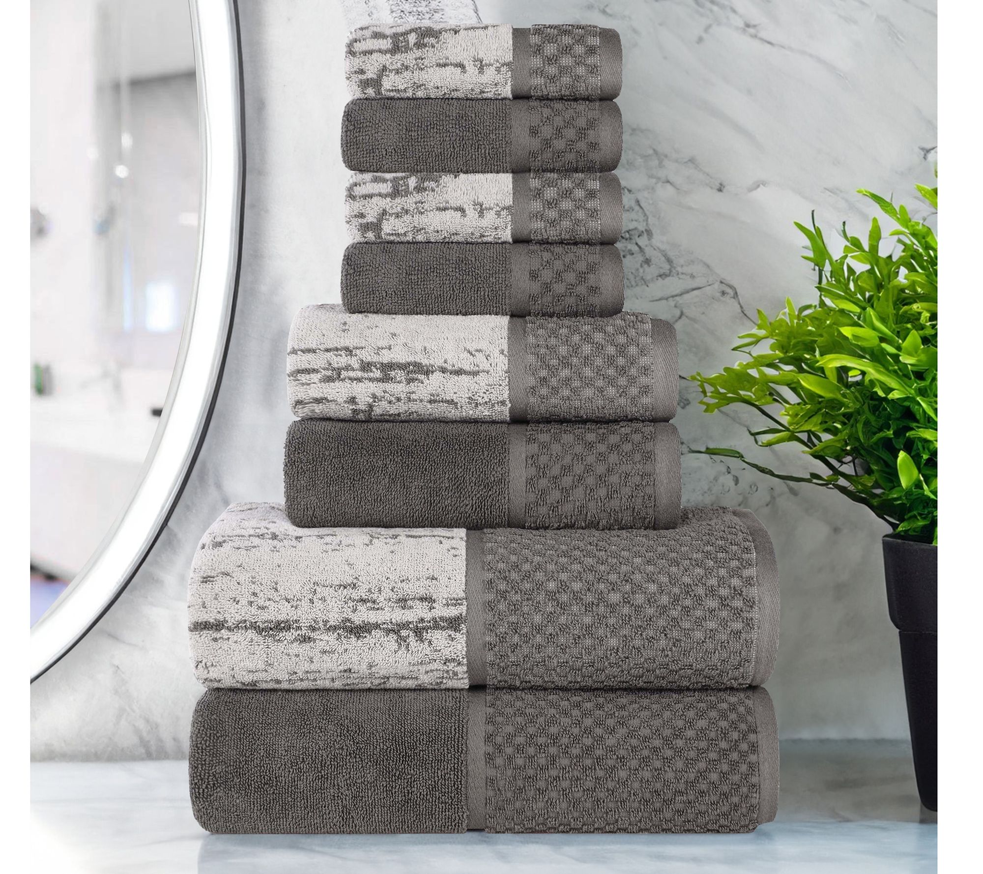 Superior Cotton Soft Absorbent Two Toned 8 Pi ece Towel Set
