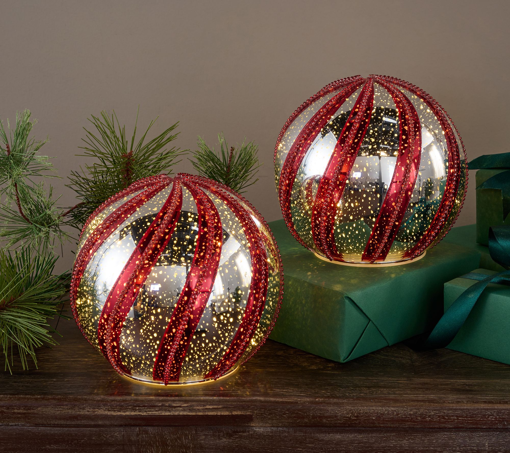 Set of 2 6" Illuminated Jeweled Swirl Spheres by Valerie