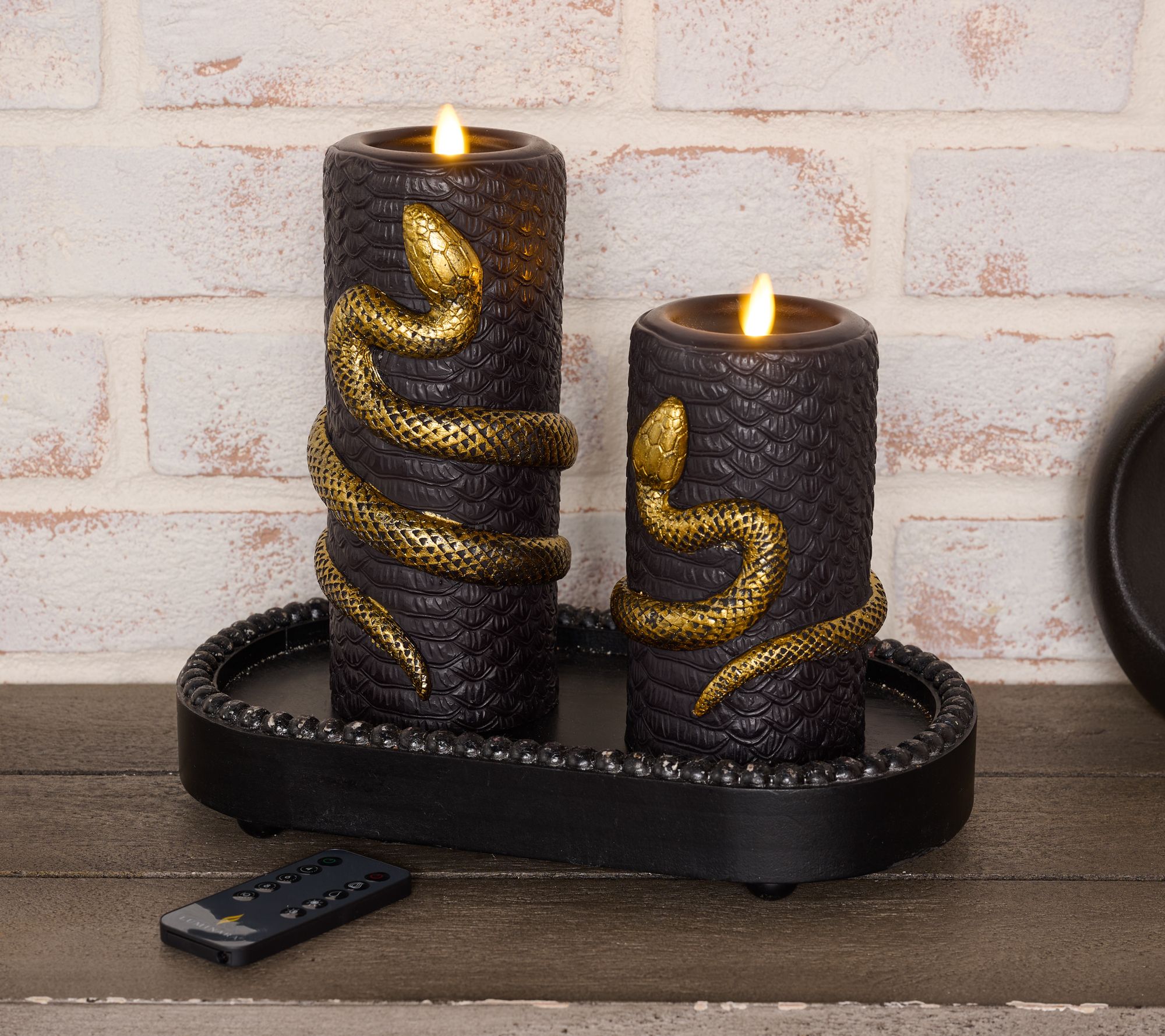 Martha Stewart Set of 2 Embossed Snake Flameless Pillar Candles