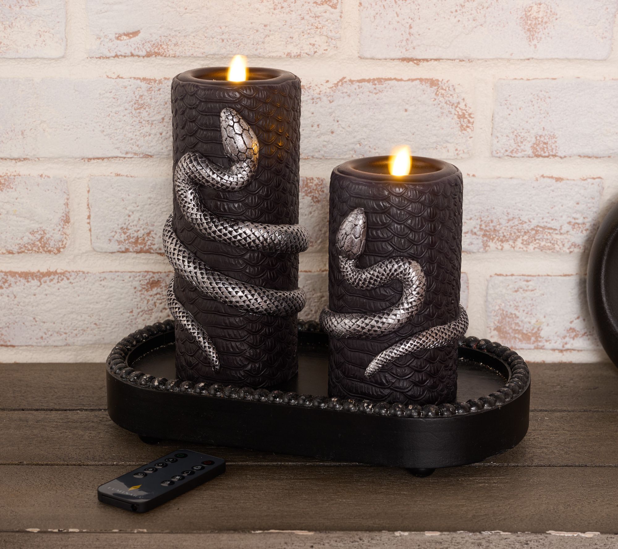 Martha Stewart Set of 2 Embossed Snake Flameless Pillar Candles