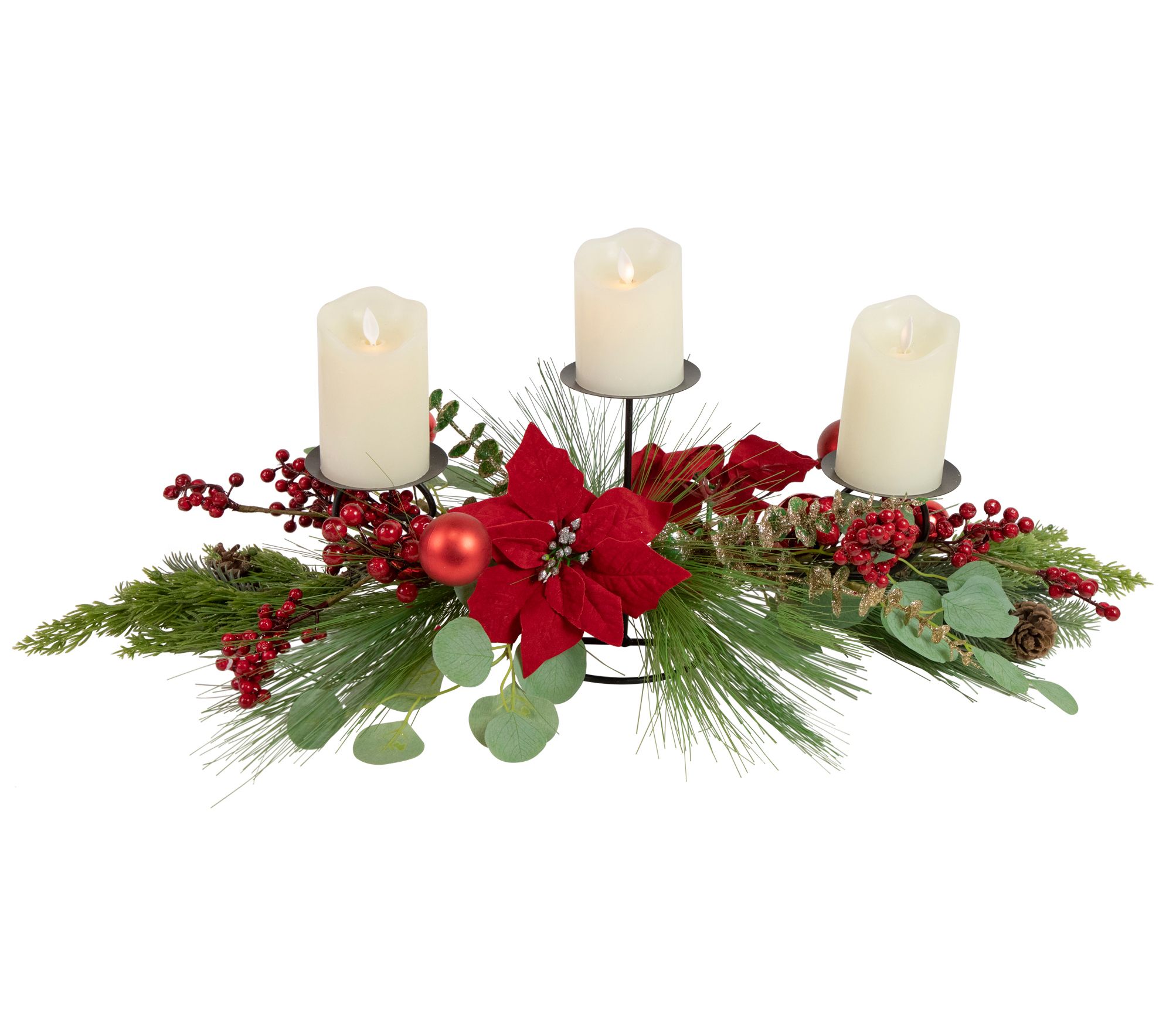 Northlight 32" Candle Holder w ith Red Berry & Poinsettia Dec
