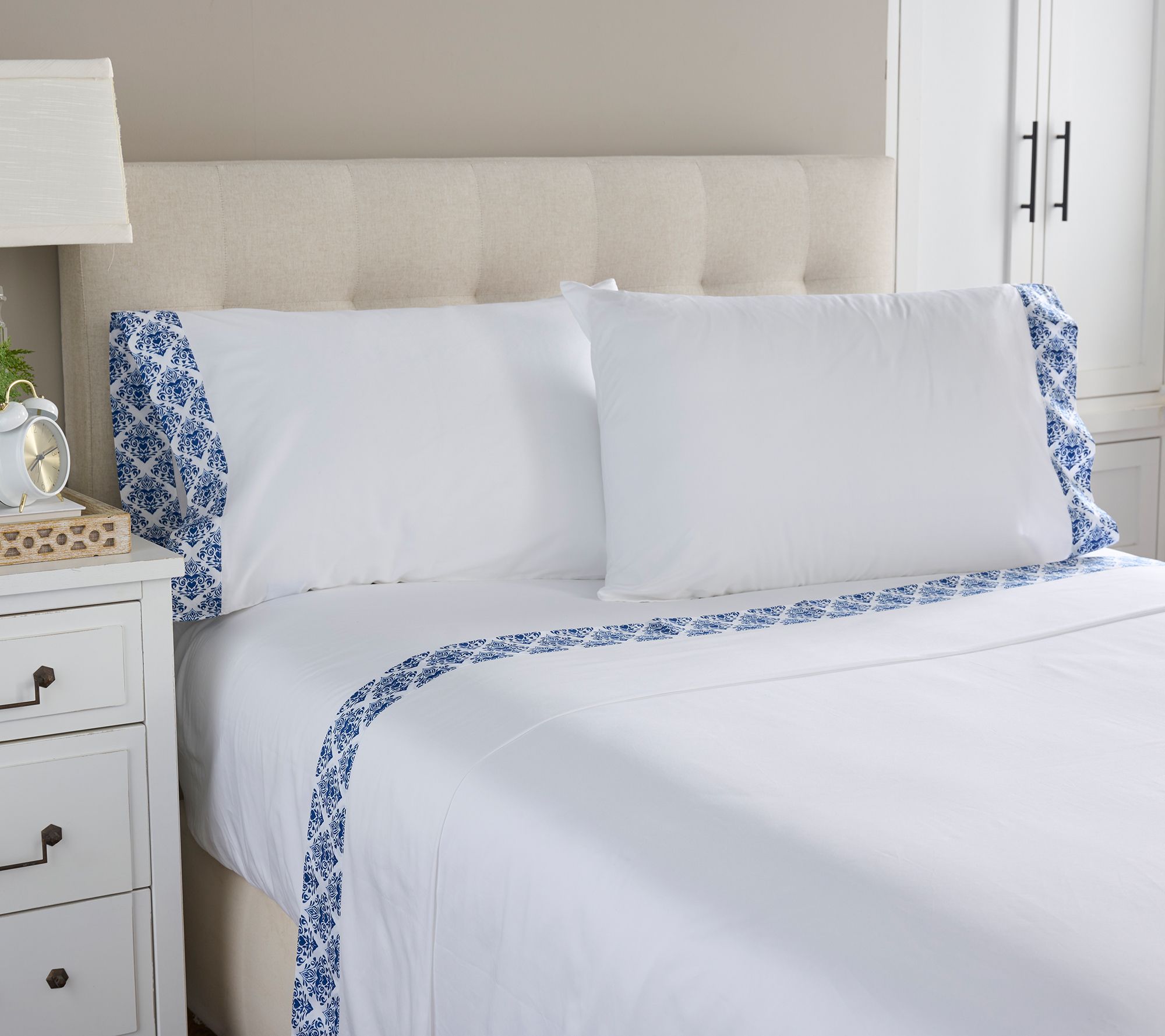 Hotel du Cobb 100% Cotton Sateen Sheet Set with Decorative Cuff