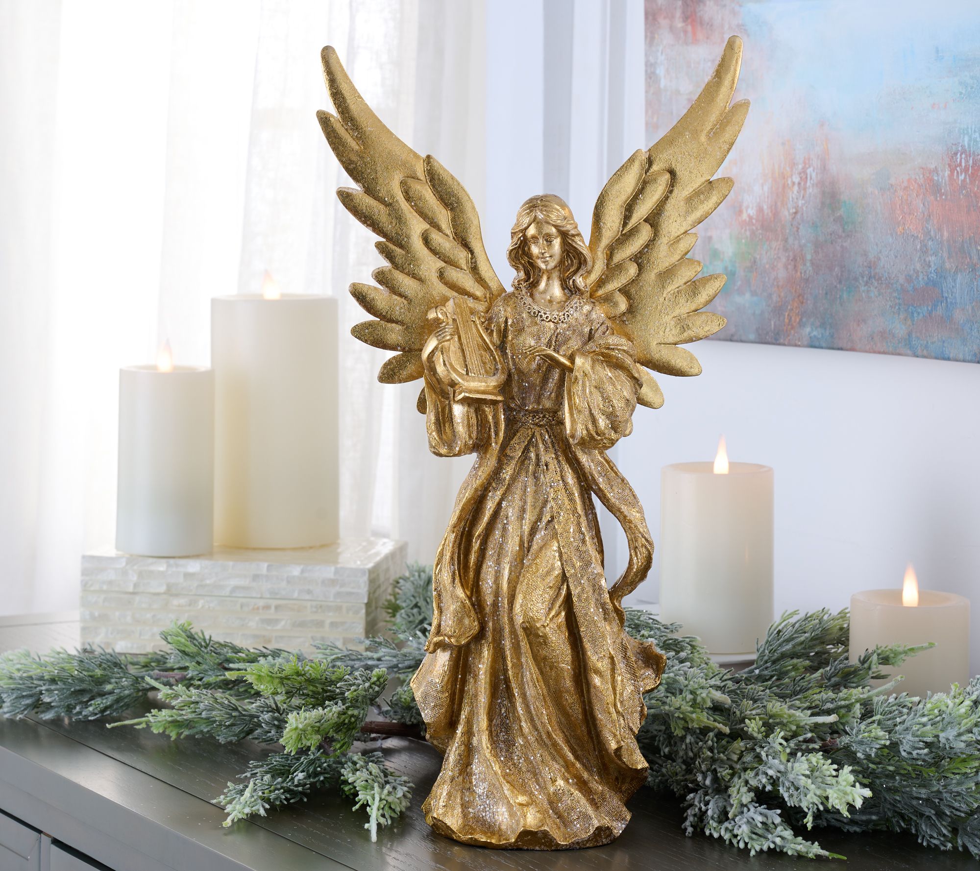 ShWk 8/4 18" Angel Figure with Harp by Valerie