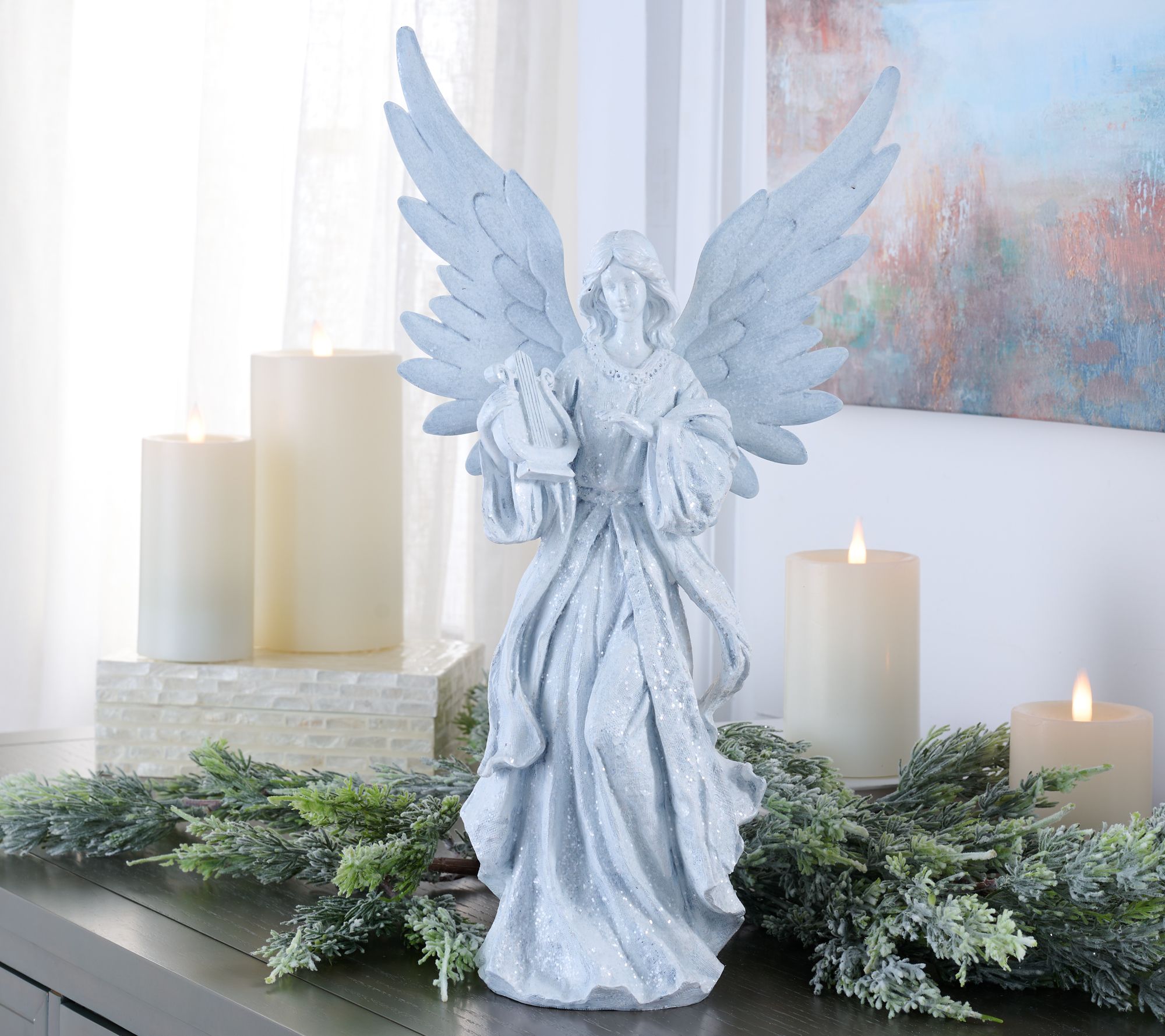 ShWk 8/4 18" Angel Figure with Harp by Valerie