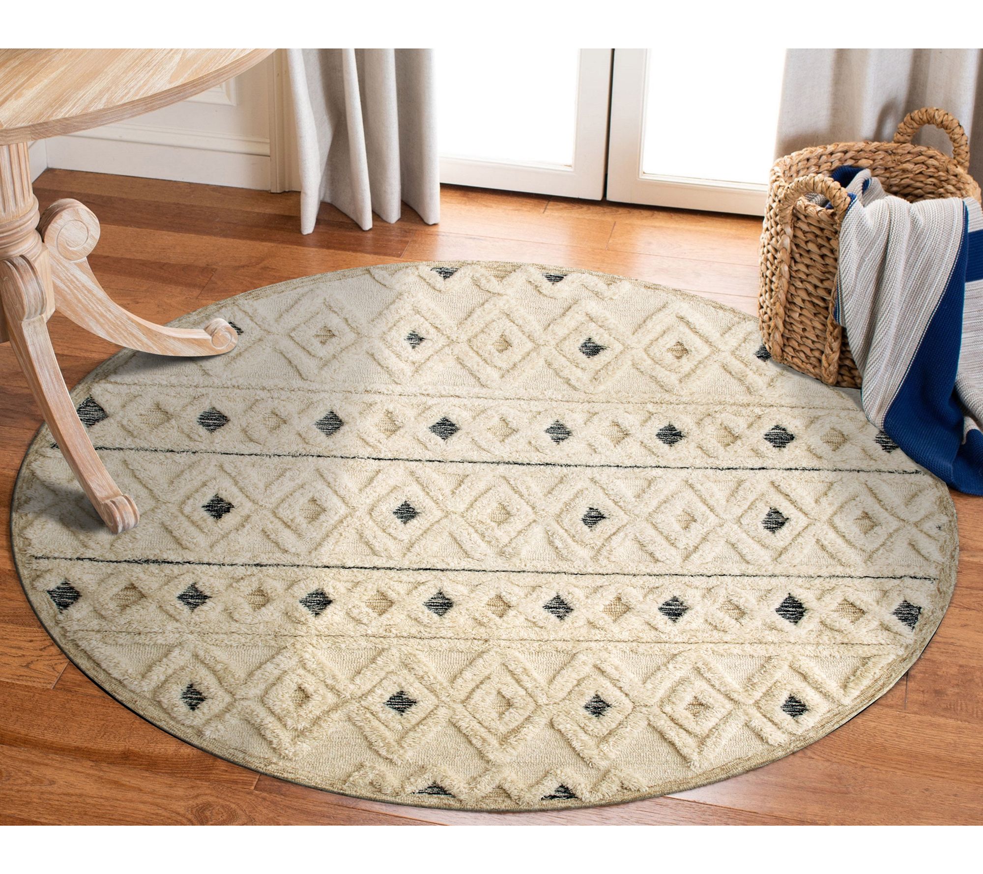 Ox Bay Shag Geometric Hand-Tufted  Wool IndoorRug, 4' Round