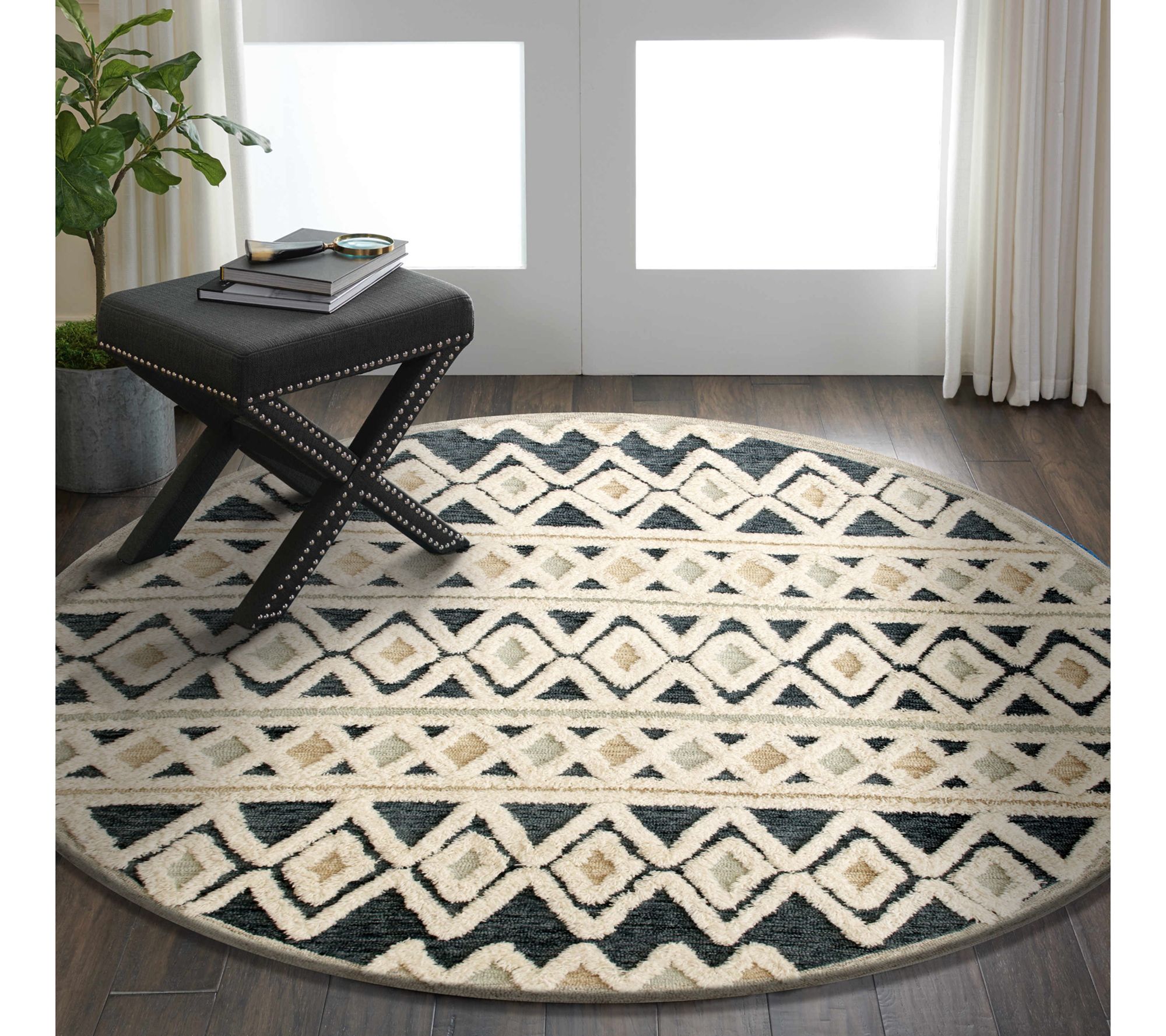Ox Bay Shag Geometric Hand-Tufted  Wool IndoorRug, 4' Round