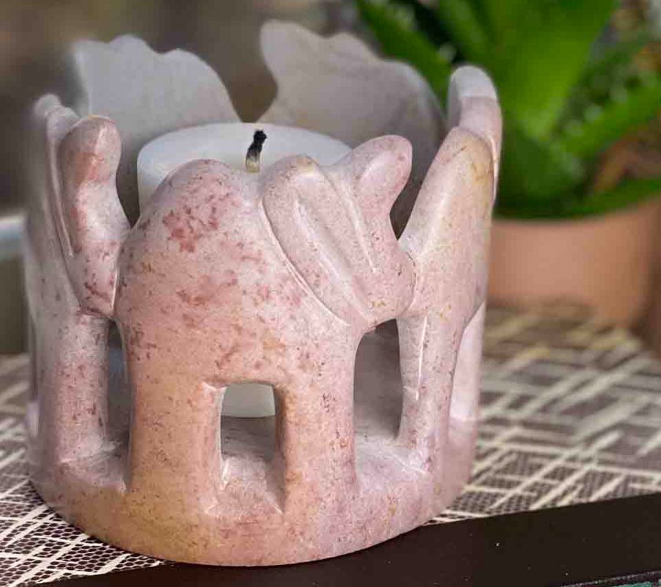 Global Crafts Circle of Elephants Soapstone Sculpture Votive