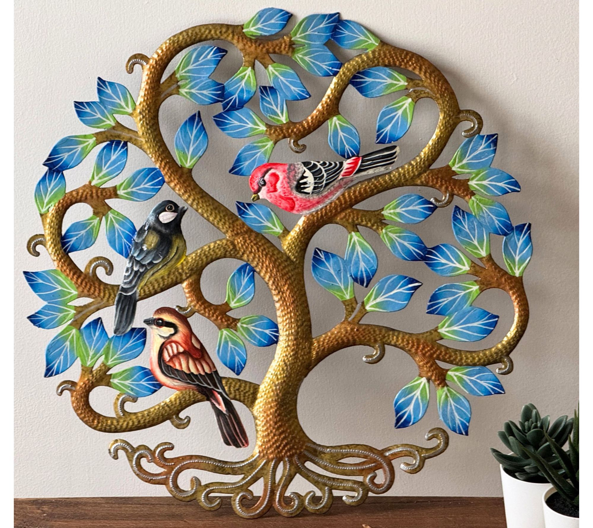 Global Crafts 14" Tree of Life with Birds Steel Drum Wall Art