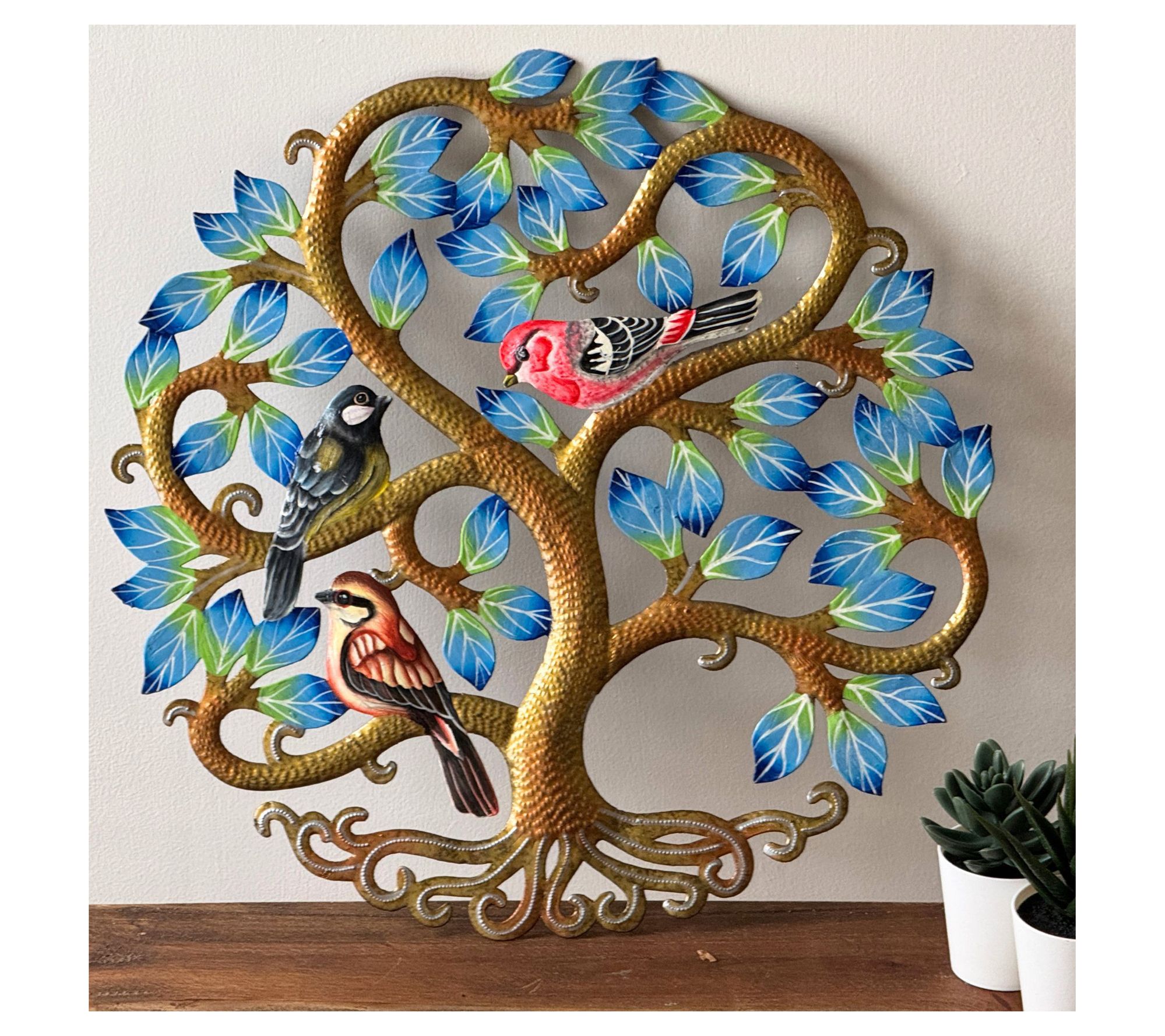 Global Crafts 14" Tree of Life with Birds SteelDrum Wall Art