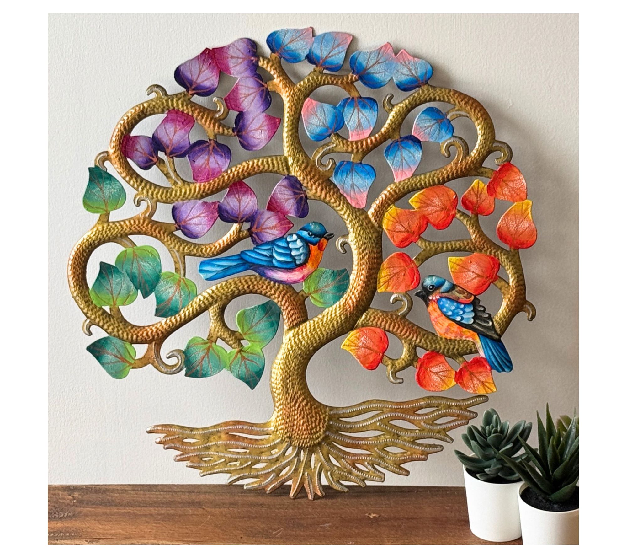 Global Crafts 14" Tree of Life with Birds SteelDrum Wall Art
