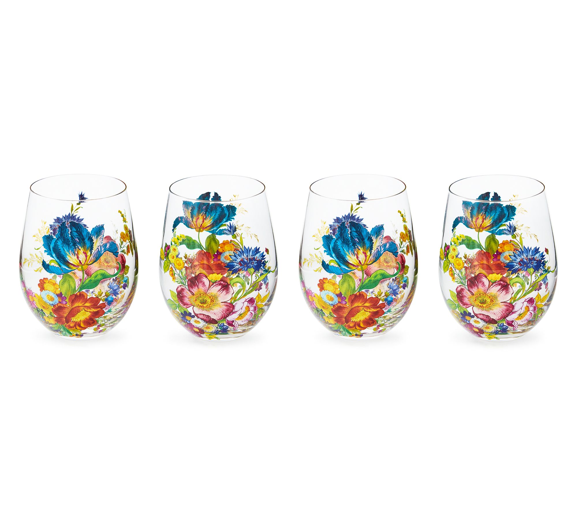 MacKenzie-Childs Flower Market Stemless Wine Glass, Set of 4