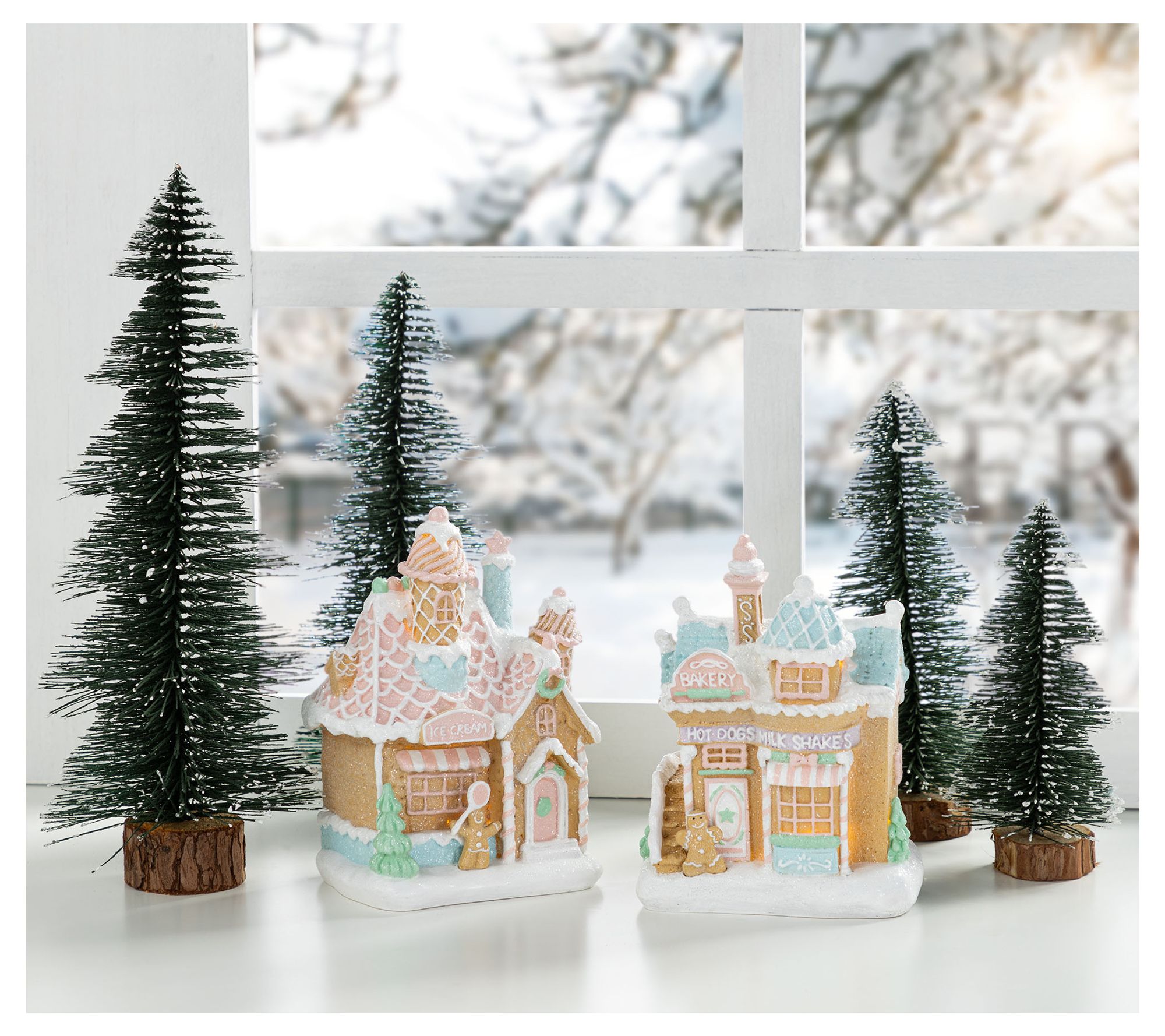 Glitzhome 7"H LED Christmas Resin Village TableDecor Set of 2