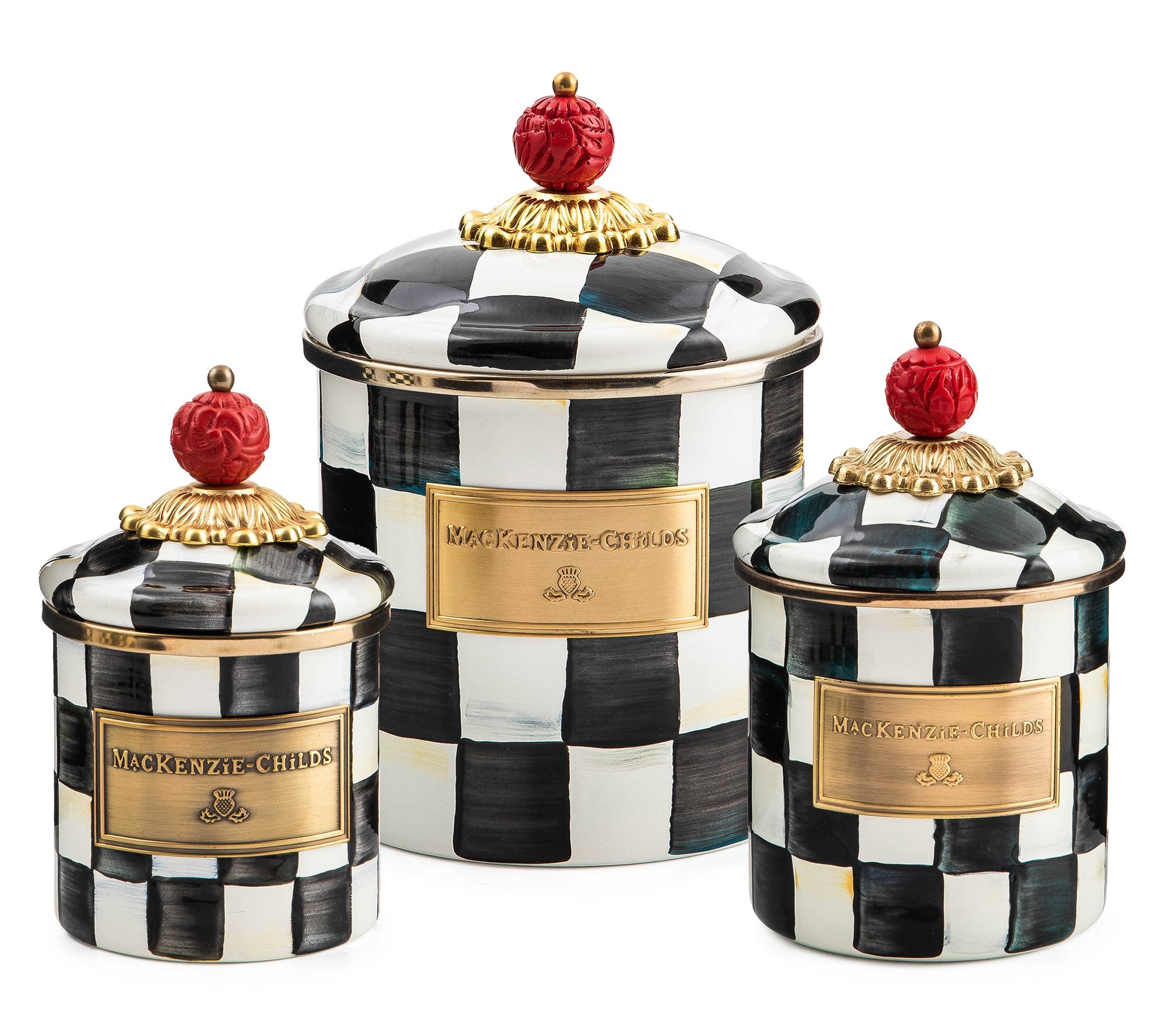 "As Is" MacKenzie- Childs S/3 Enamel Canisters
