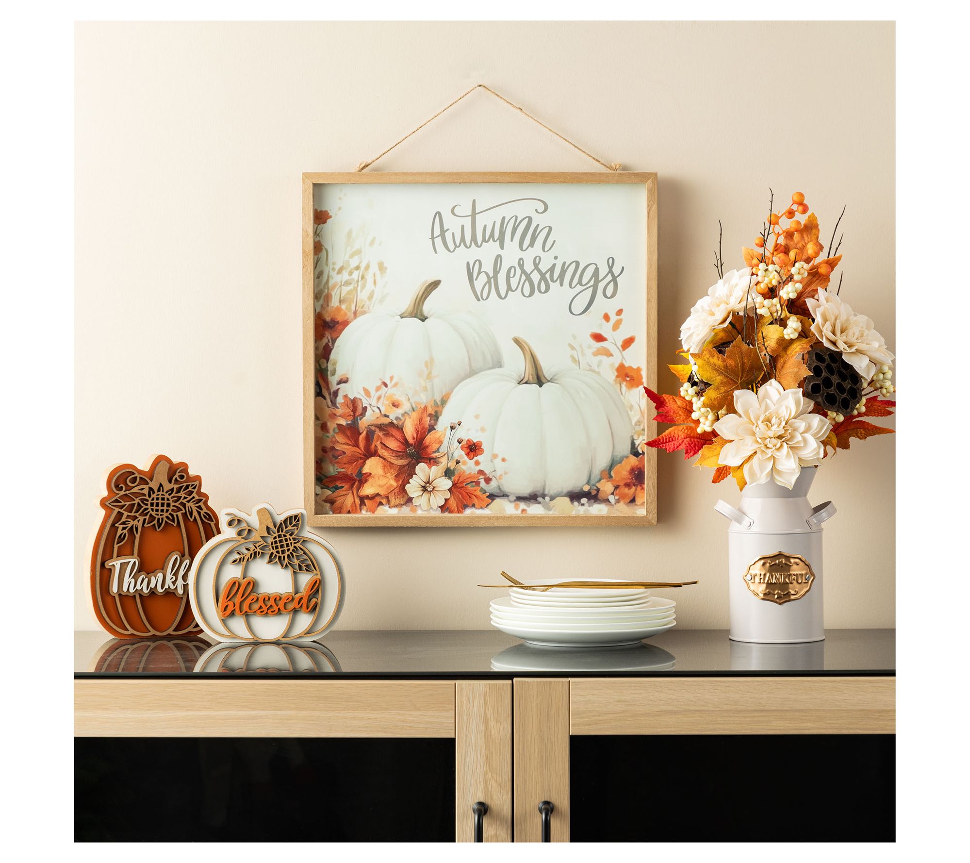 Glitzhome 16"H Fall Harvest Wooden Pumpkin WallHanging Art