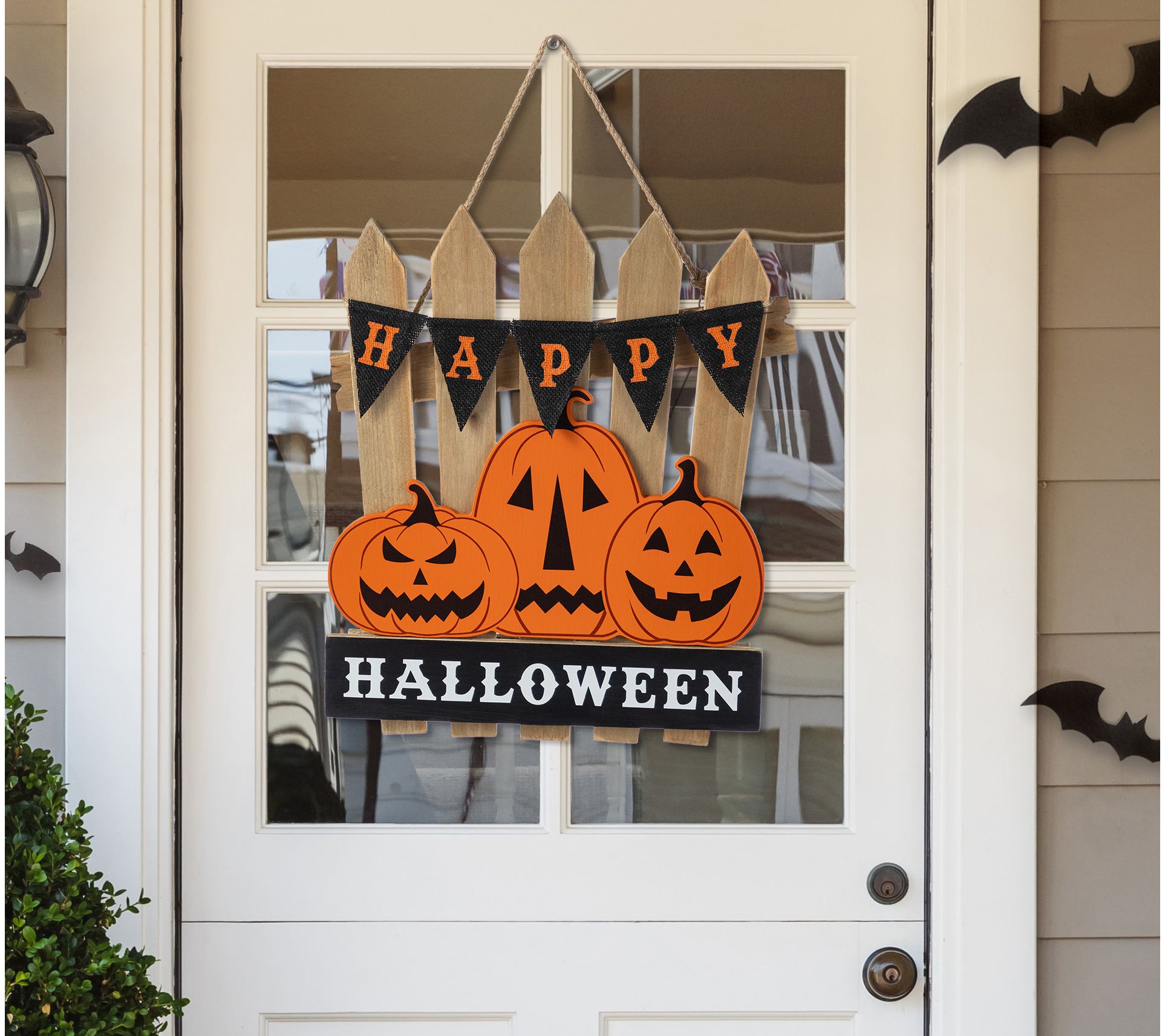 Glitzhome 14"H Halloween Wood Jack O Lantern Door Hanger