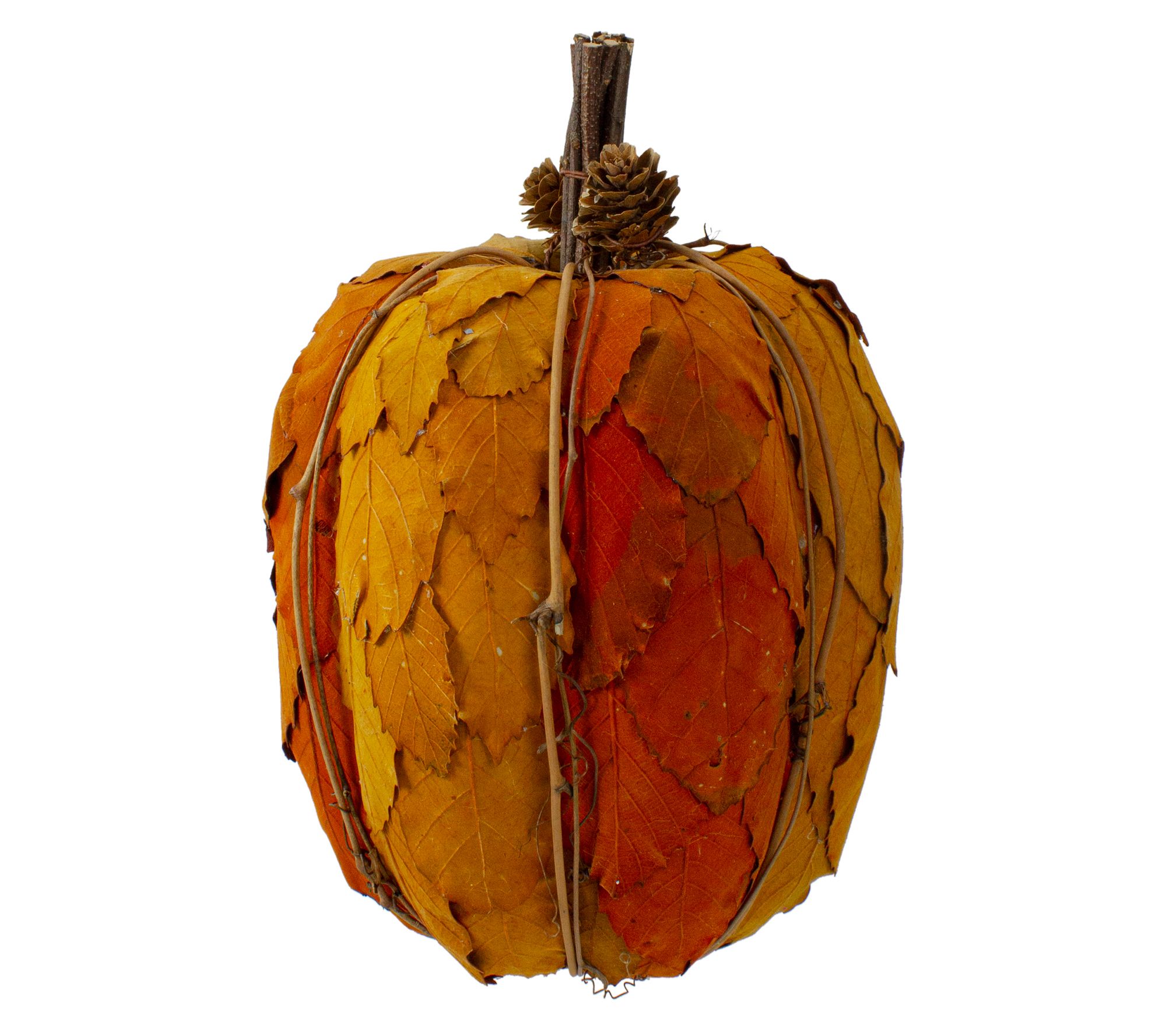 Northlight Harvest Pumpkin with Leaves & Pinecones 9.75"