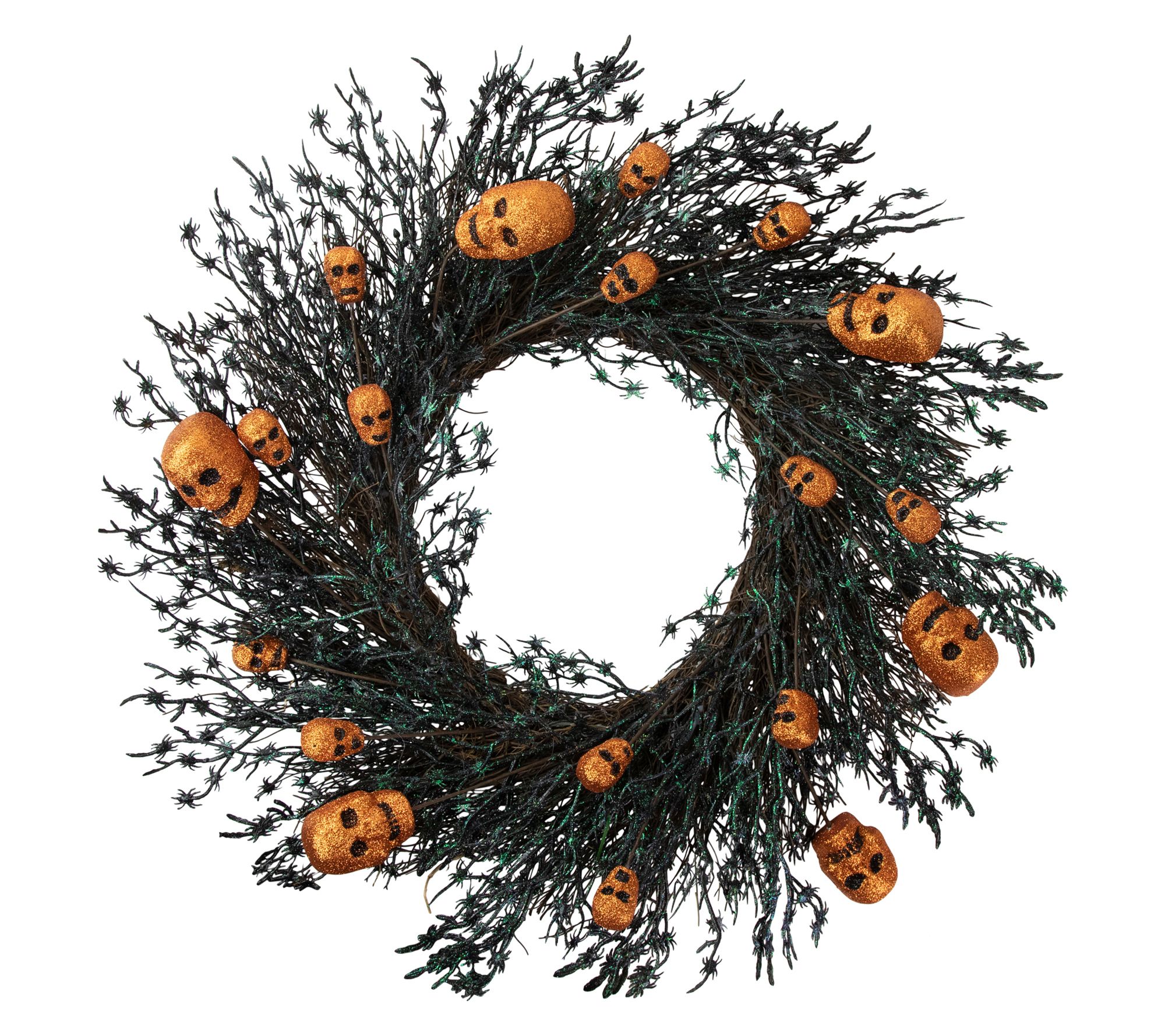 Northlight Skulls and Spiders Halloween Twig Wreath 22" Unlit
