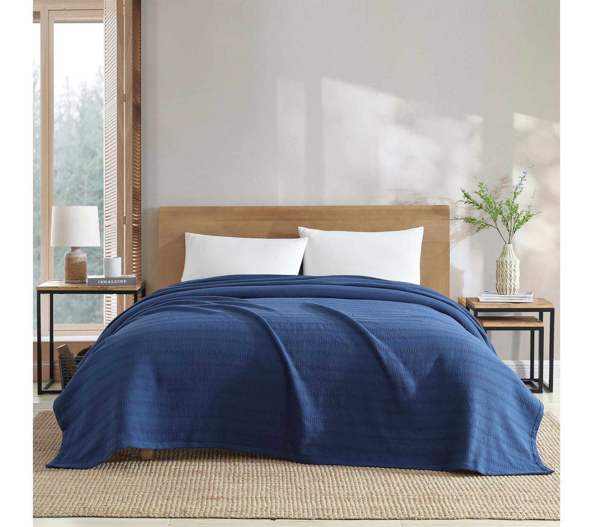 Eddie Bauer Woven Stripe Blue Cotton King Blanket