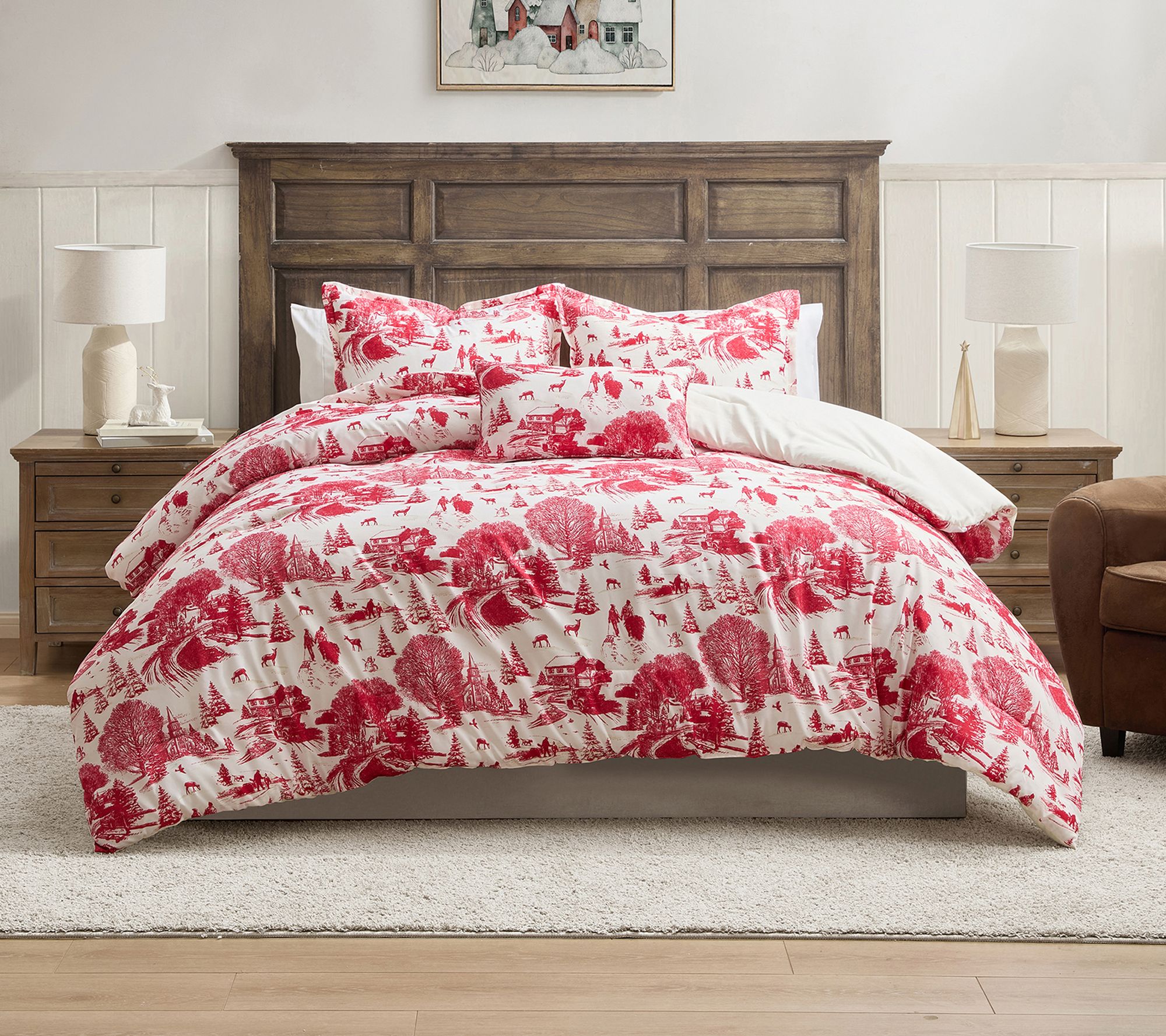  Hallmark Red Toile 4-Piece Holiday Comforter Set, King