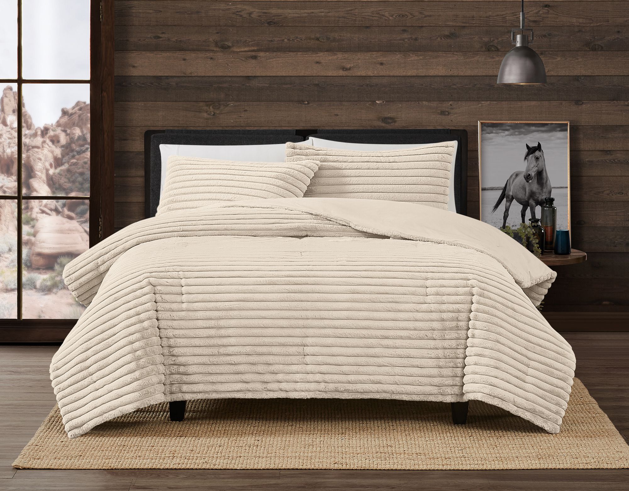 Frye Channel Faux Fur Full/Queen Comforter Set