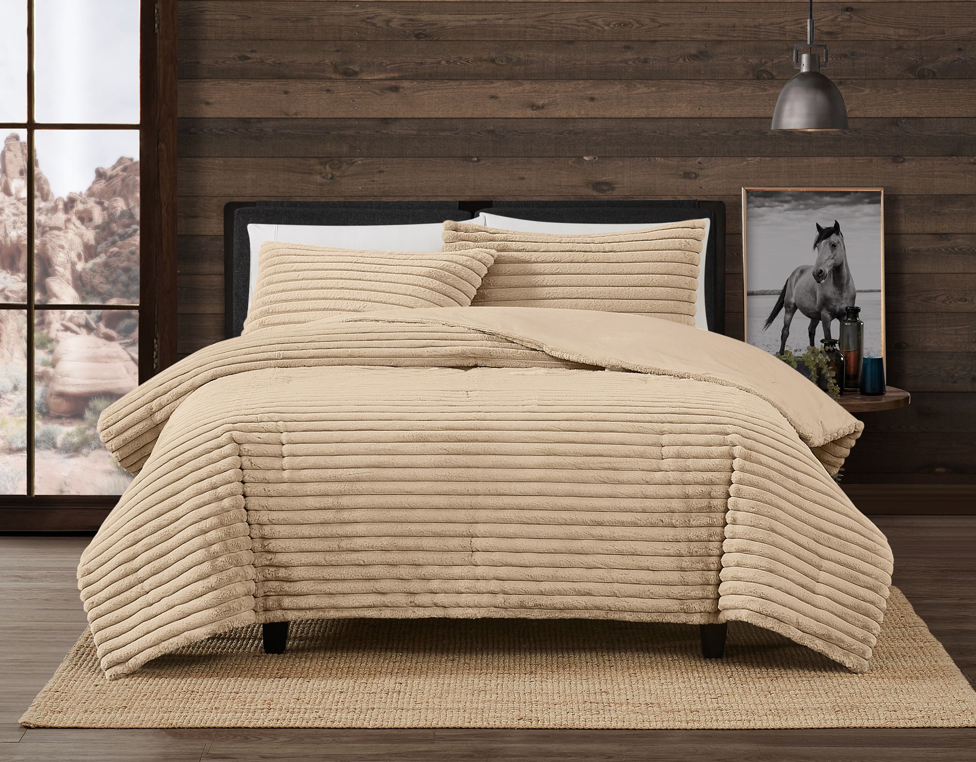 Frye Channel Faux Fur Full/Queen Comforter Set