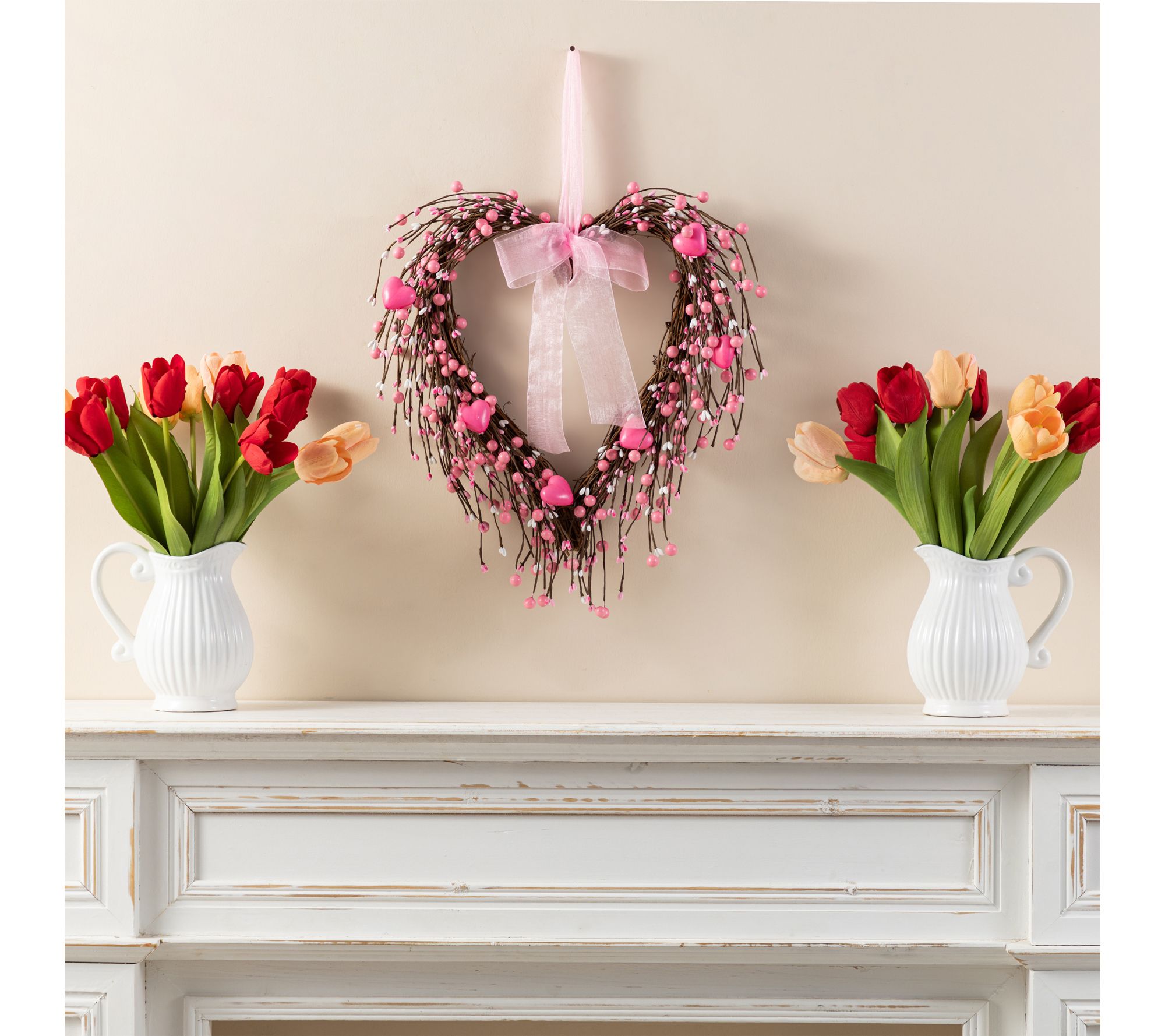  Glitzhome 17"H Valentine's Pink Berry Heart Wreath