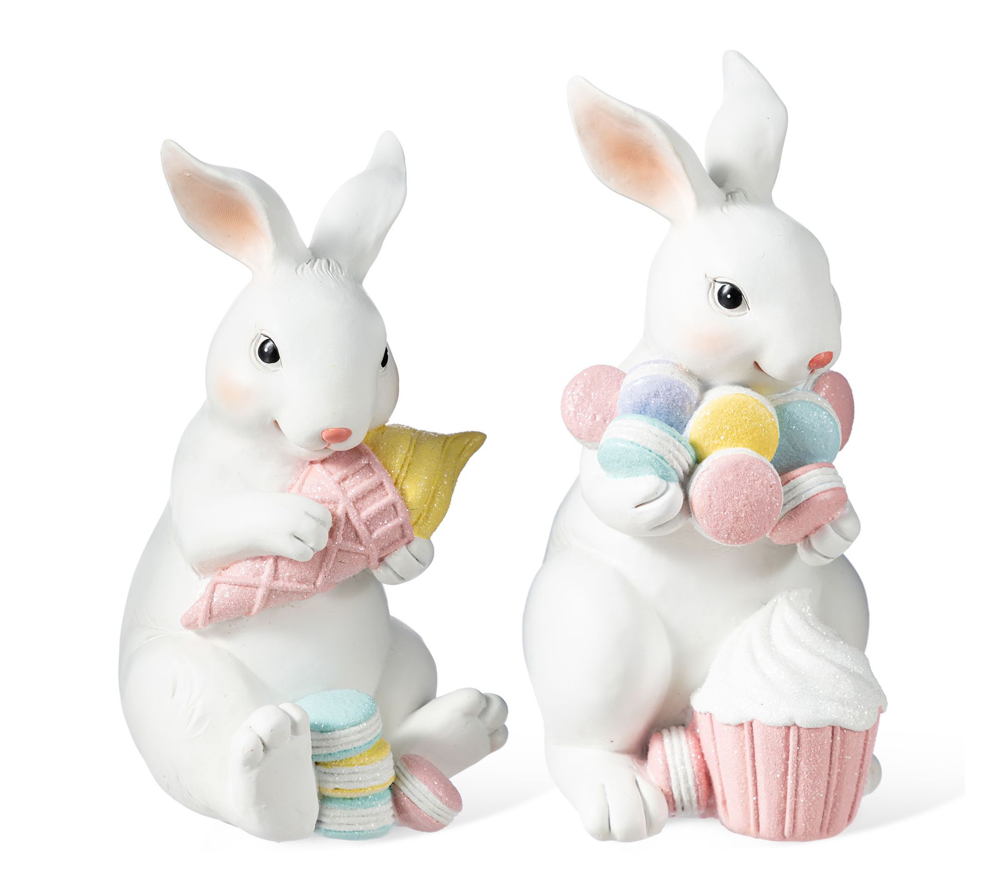 Glitzhome S/2 Easter Resin Bunny Holding Macaron Table Decor