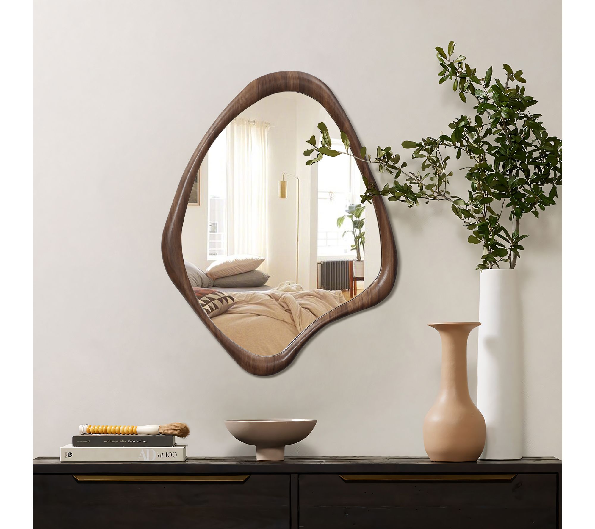 LuxenHome Brown Frame Irregular 29.5" H x 23.25" W Wall Mirror