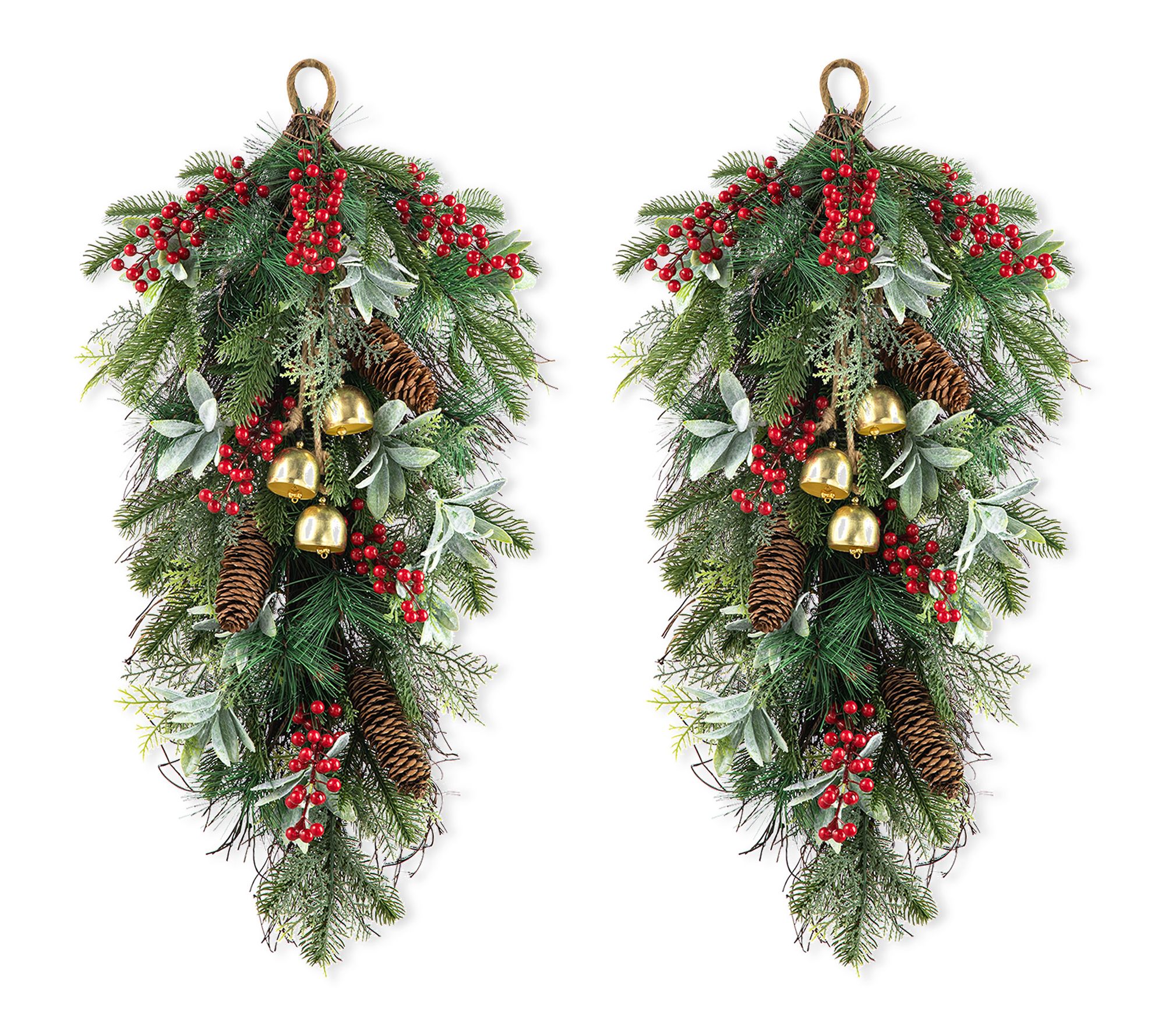 Glitzhome S/2 26"H Berry Pinecone and Bell Teardrop