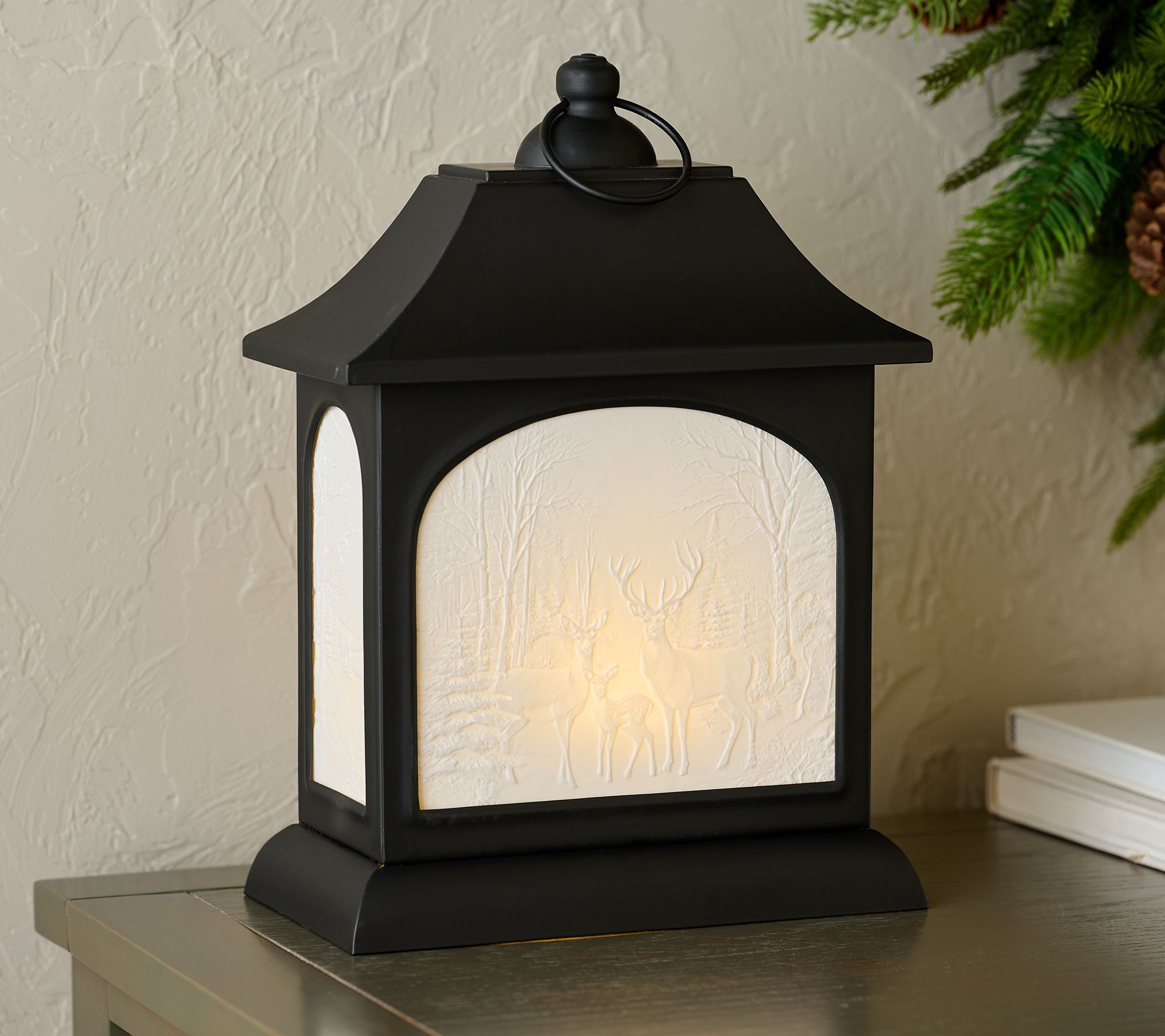 "As Is" Illuminated Metal Lantern with Porcelain Scene Valerie