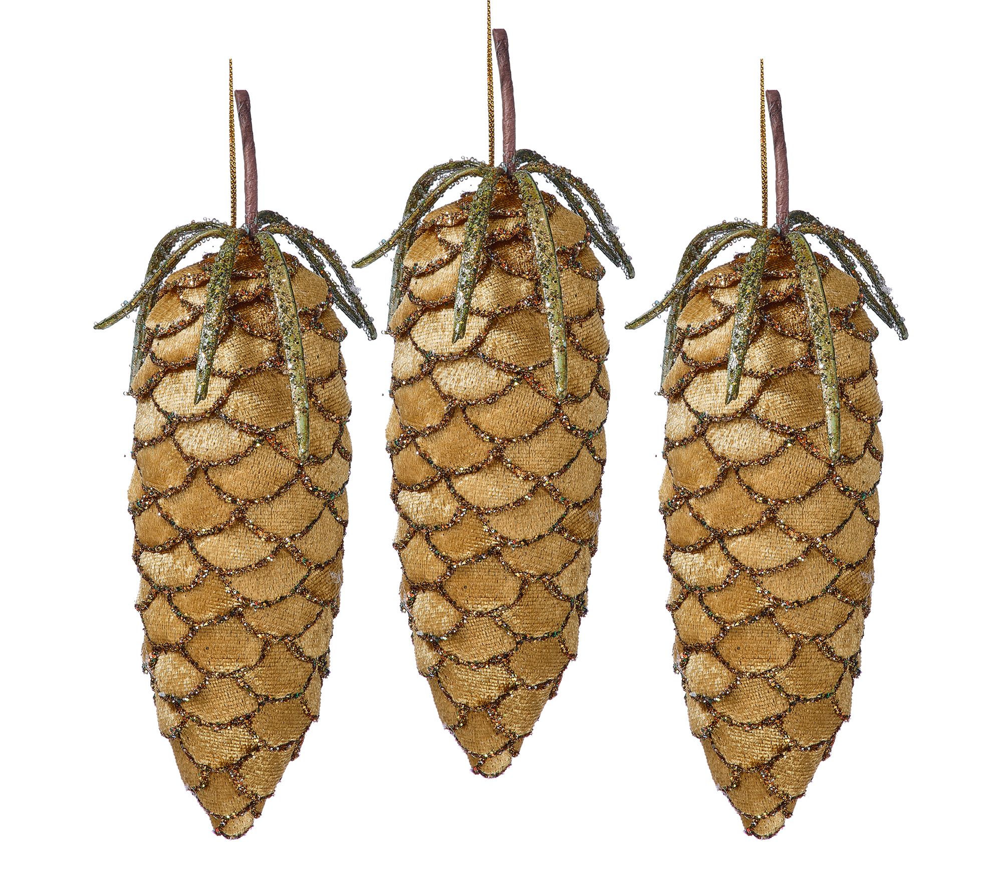  6.5" Velvet Pinecone Ornament Set of 3 by Valerie