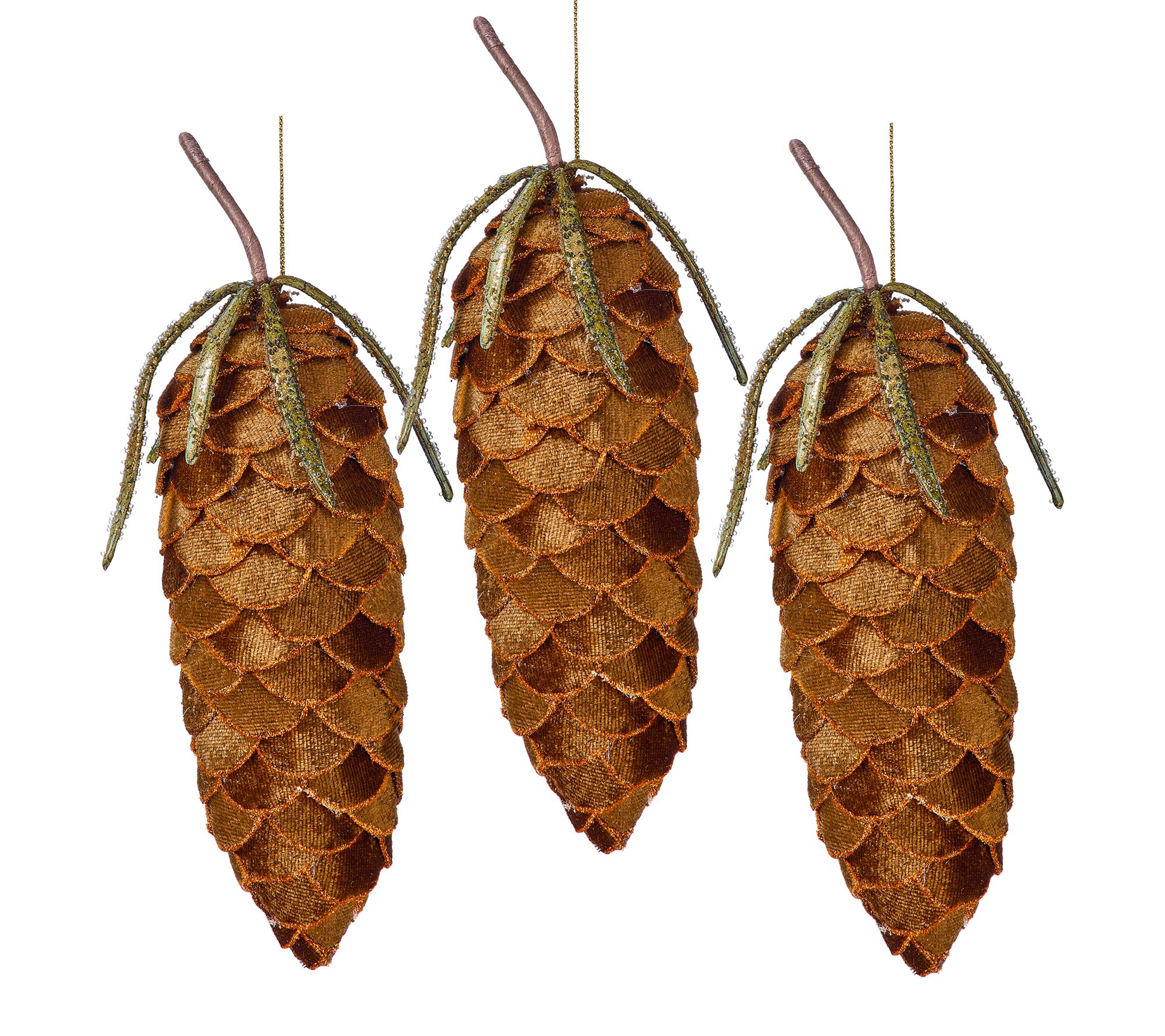 6.5" Velvet Pinecone Ornament Set of 3 by Valerie