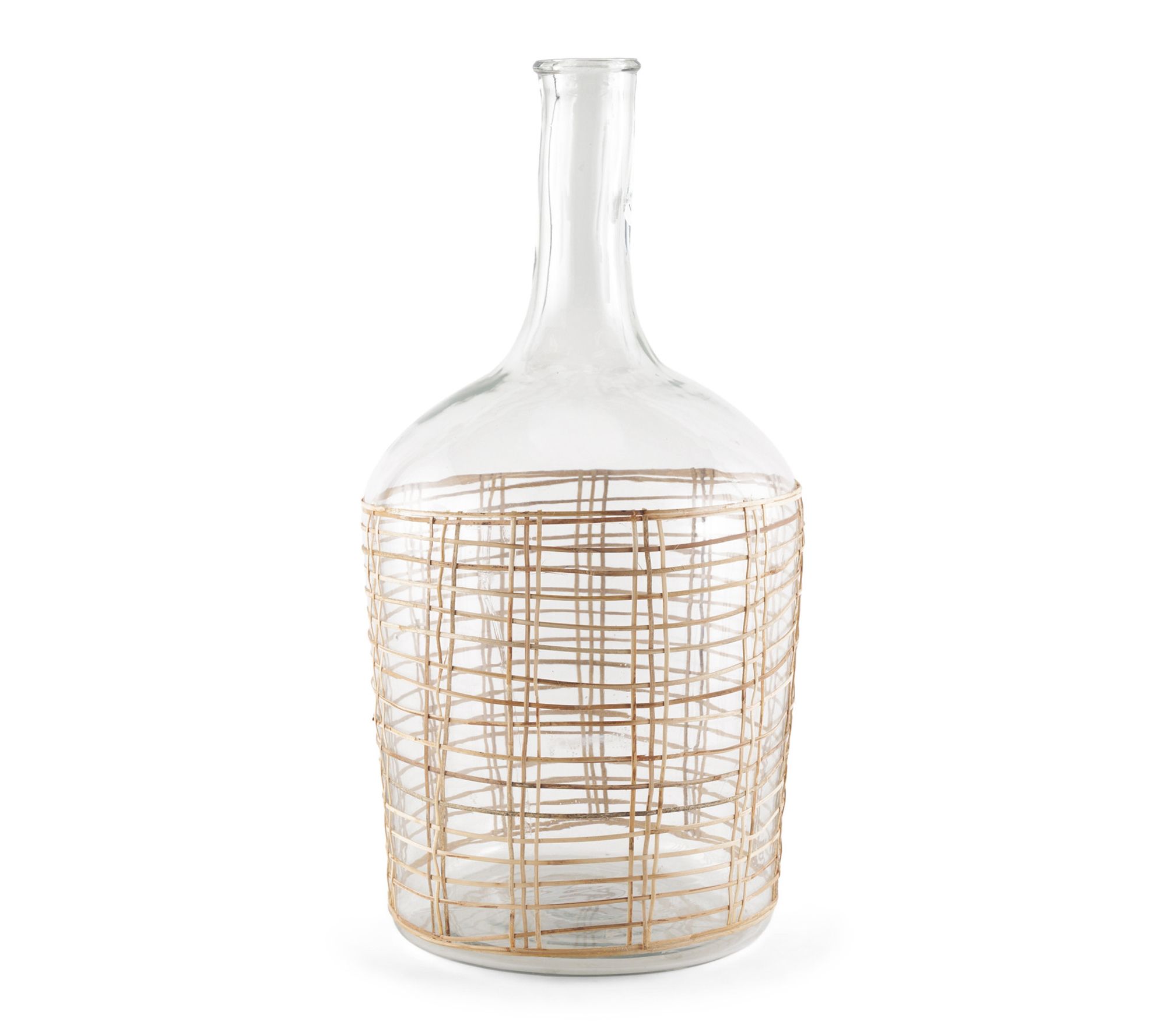 HomeRoots 20" Clear Glass Round Floor Vase w/ Rattan