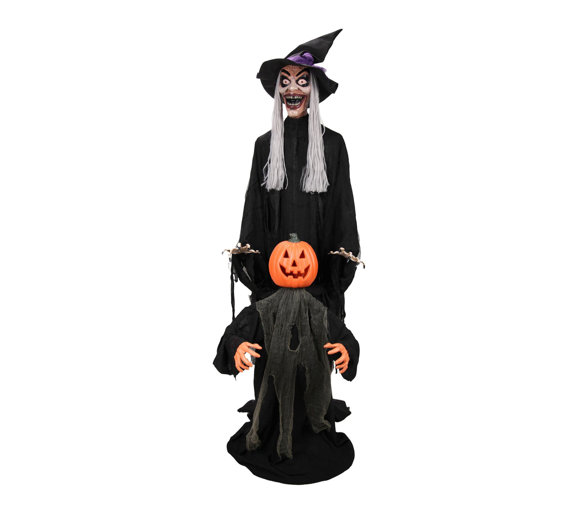 Haunted Hill Farm 6.1-Ft. Witch with Pumpkin Man Animatronic