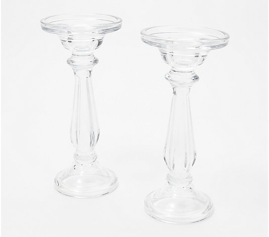 Set of (2) 8" Glass Pedestal Candle Holders by Valerie