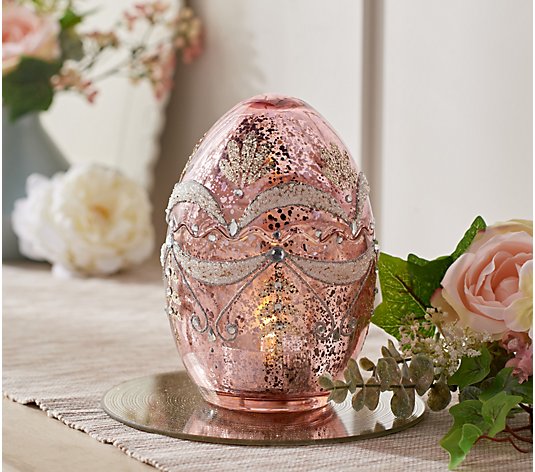 7.5" Lit Embellished Mercury Glass Egg w/Tealight by Valerie