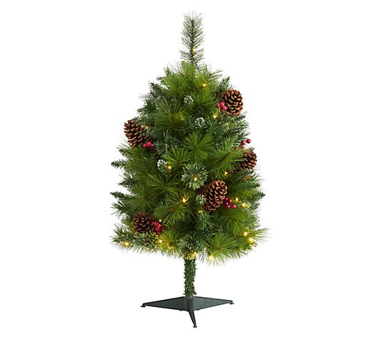 Nearly Natural 3' Christmas Tree w/Pine Cones &50 Clear LED