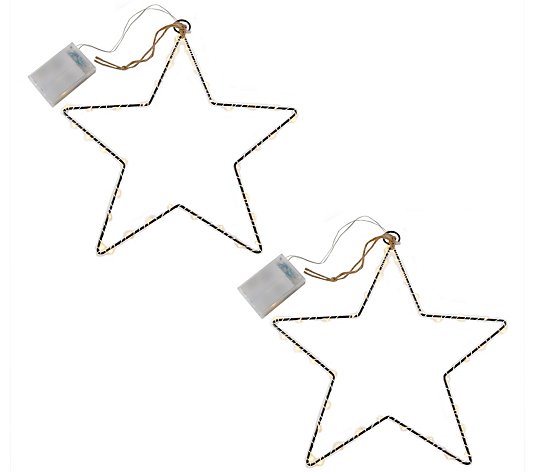 LumaBase Set of 2 Metal Stars Wrapped with LEDString Lights