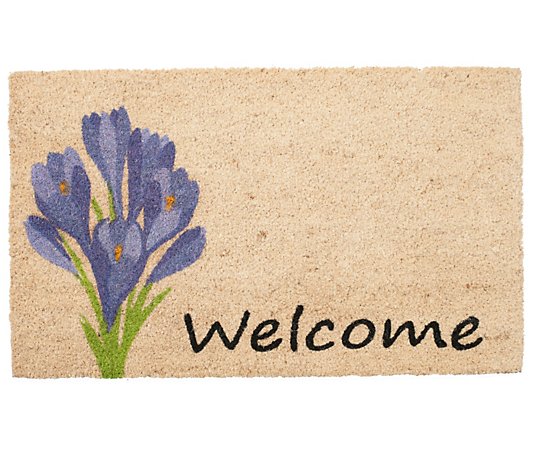 Purple Floral Welcome Doormat with PVC Backing