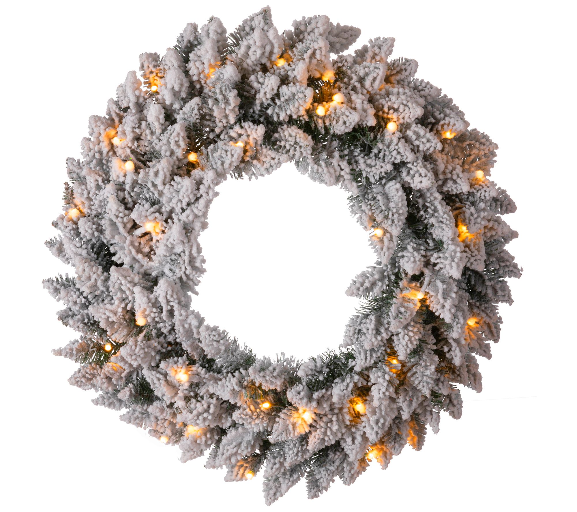 Glitzhome Pre Lit Snow Flocked Christmas WreathW/ LED Lights