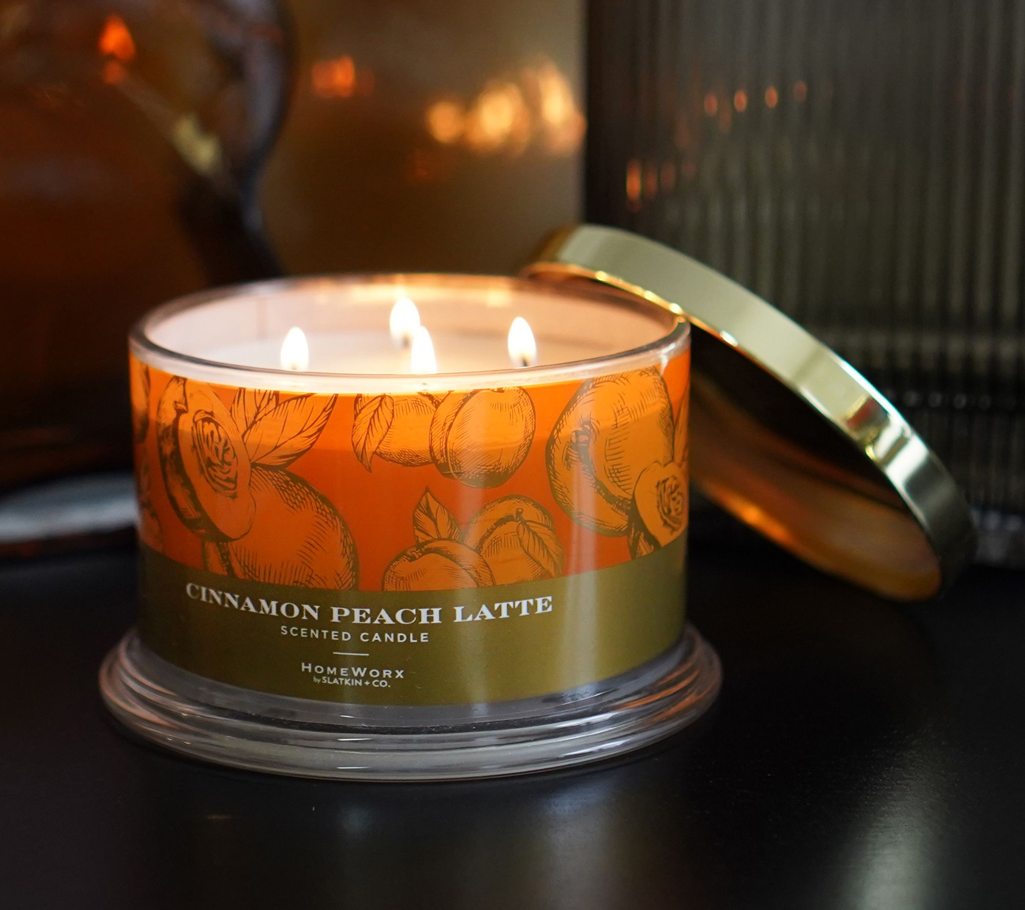 HomeWorx by Slatkin & Co. S/2 18oz Cinnamon Peach Latte Candles