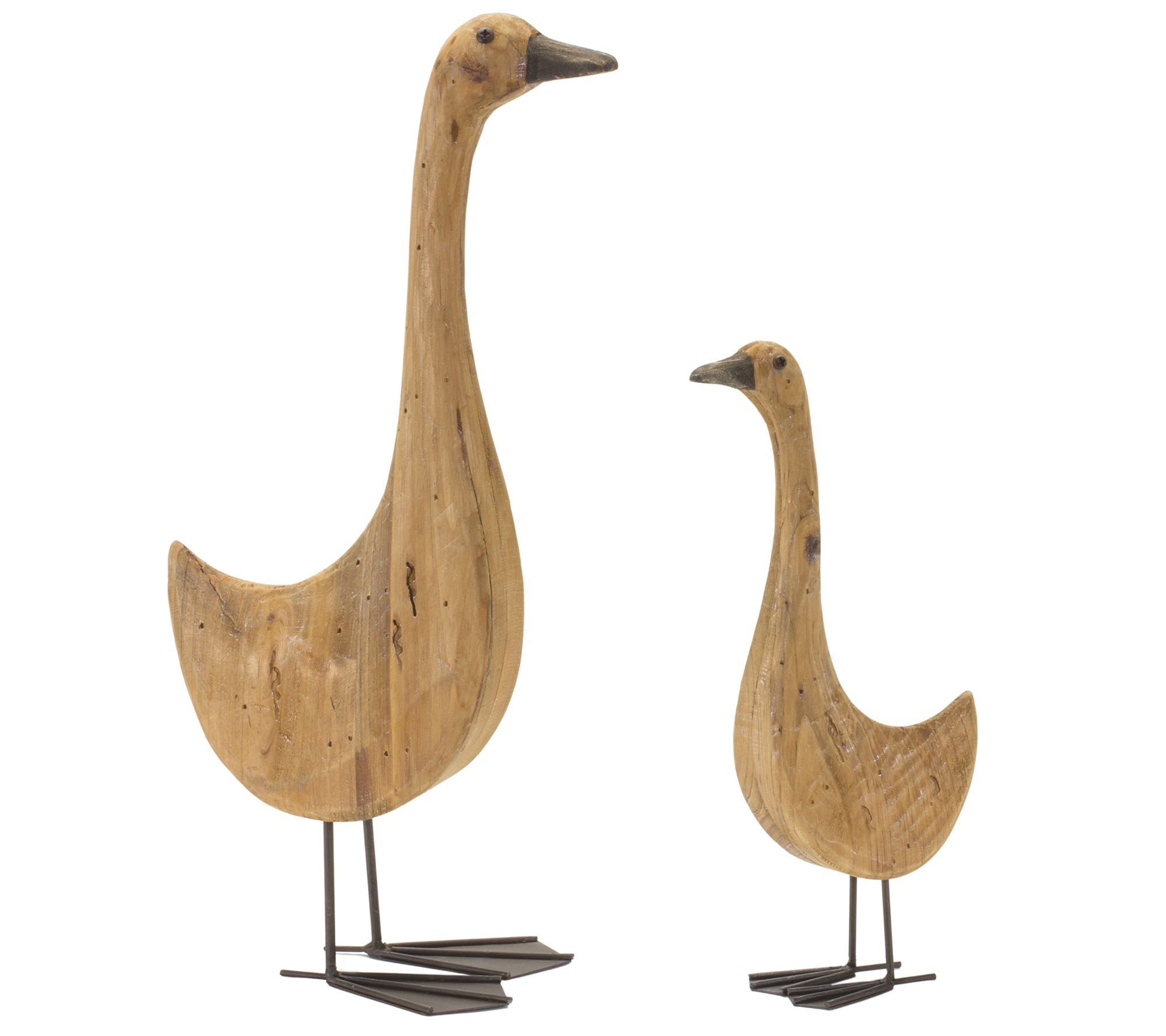 Melrose Wooden Goose Figurines w/ Metal Accents (Set of 2)