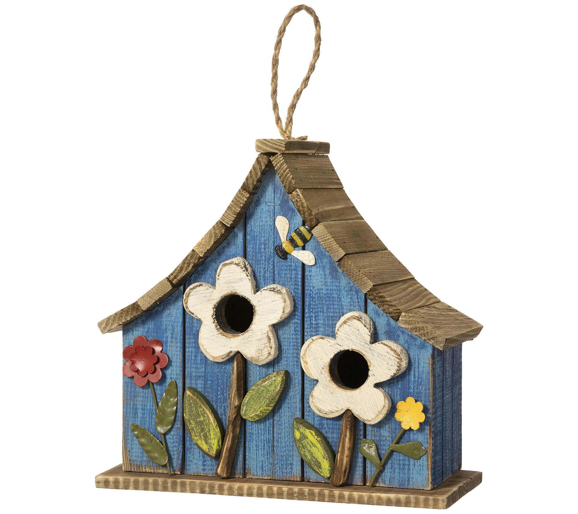 Glitzhome 10" 3D Flower Patch Distressed Wood Brdhouse